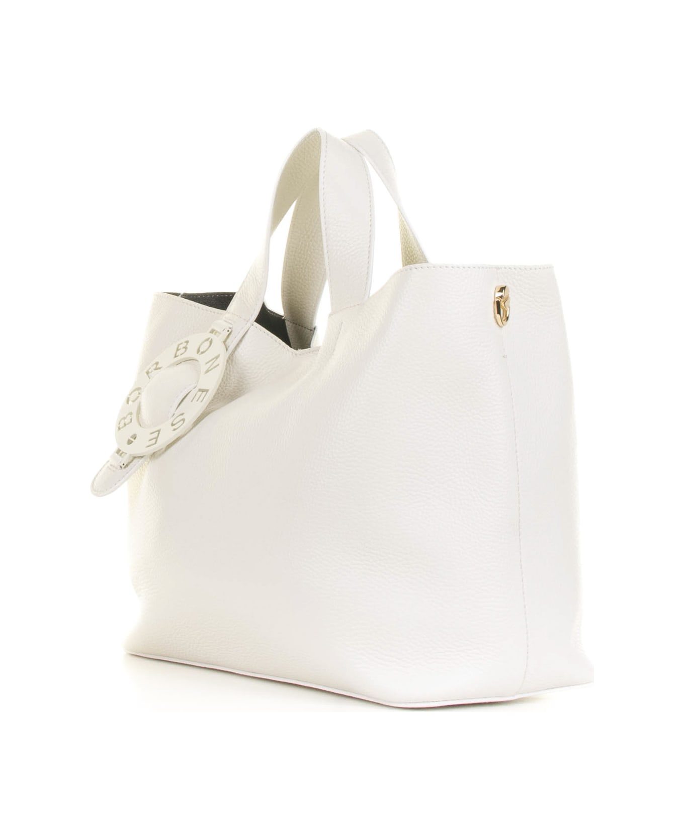 Borbonese Leather Shoulder Bag With Logo - CHANTILLY CREAM