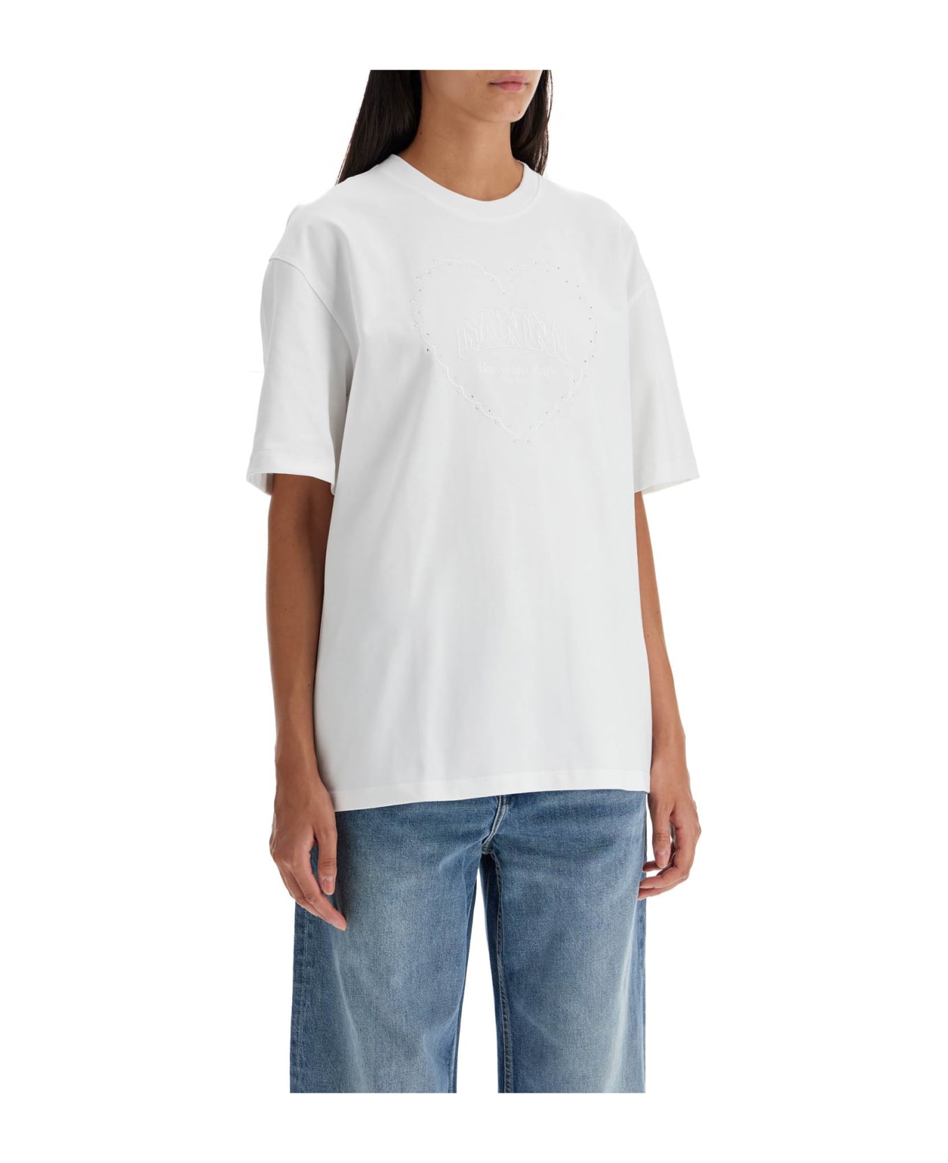 Ganni Embroidered Oversized T - BRIGHT WHITE (White)