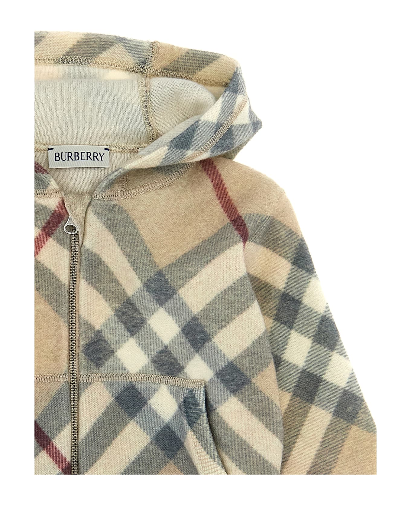 Burberry Check-hooded Cardigan - Beige