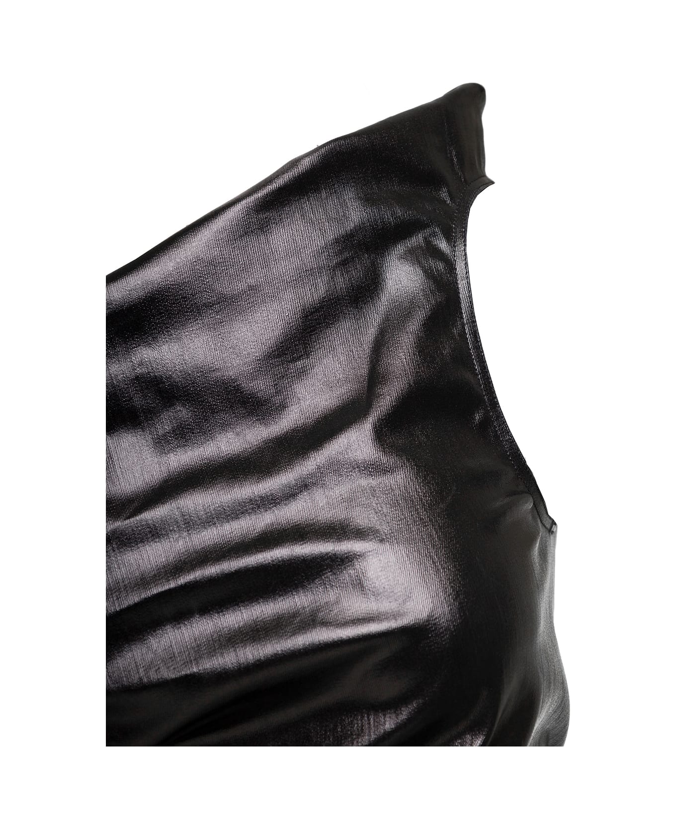 Rick Owens Black Asymmetric One-sholder Dress With Shiny Finish In Cotton Denim Woman - Black