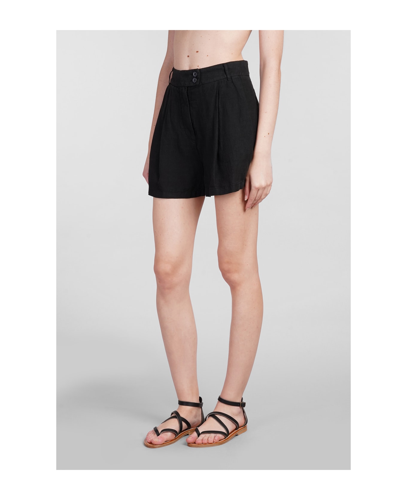 120% Lino Shorts In Black Linen - black