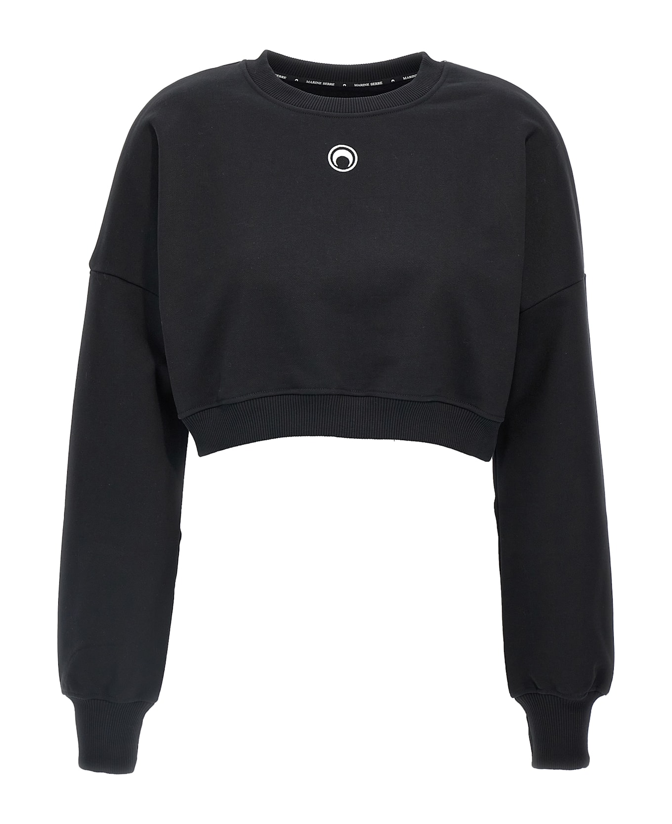 Marine Serre 'moon Logo' Cropped Sweatshirt - Black  