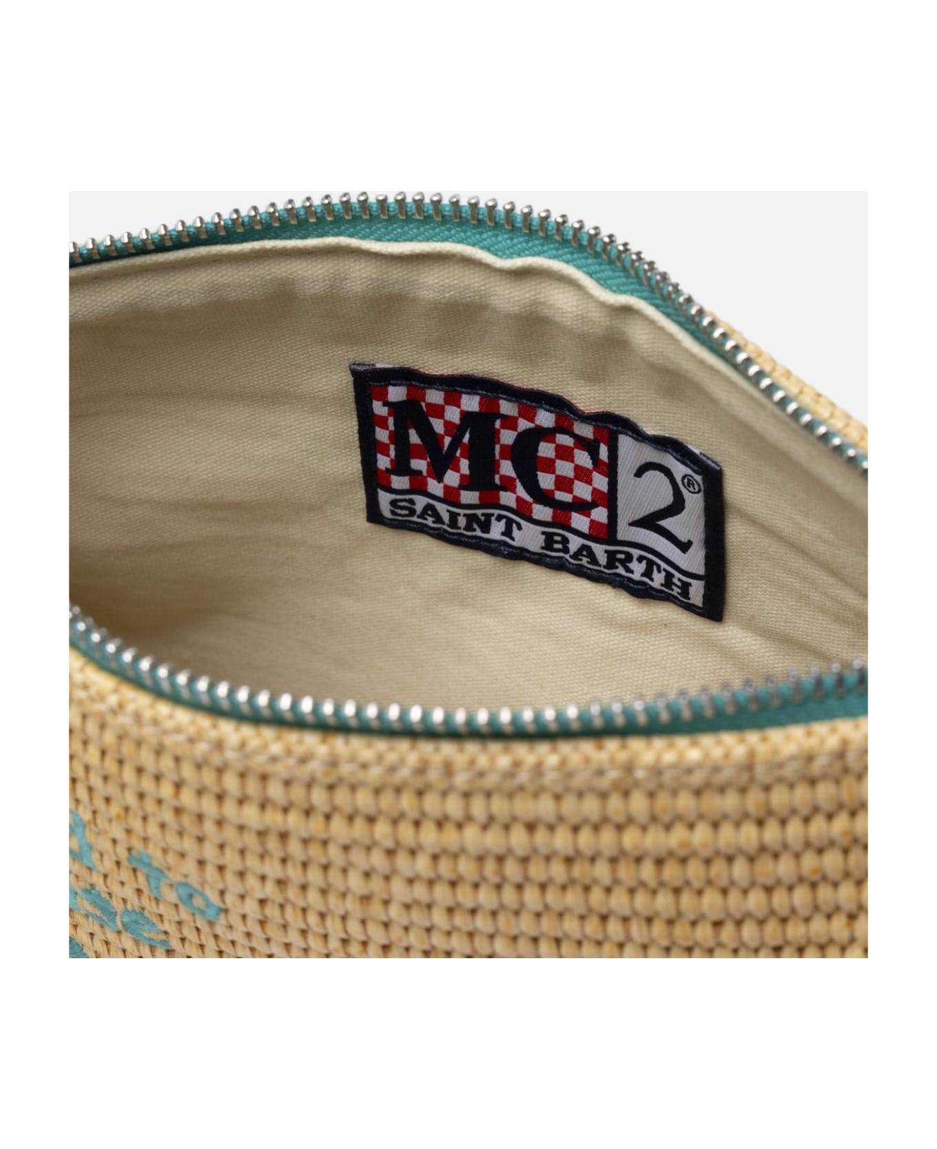MC2 Saint Barth Parisienne Straw Pouch Bag With Capri Embroidery - GREEN