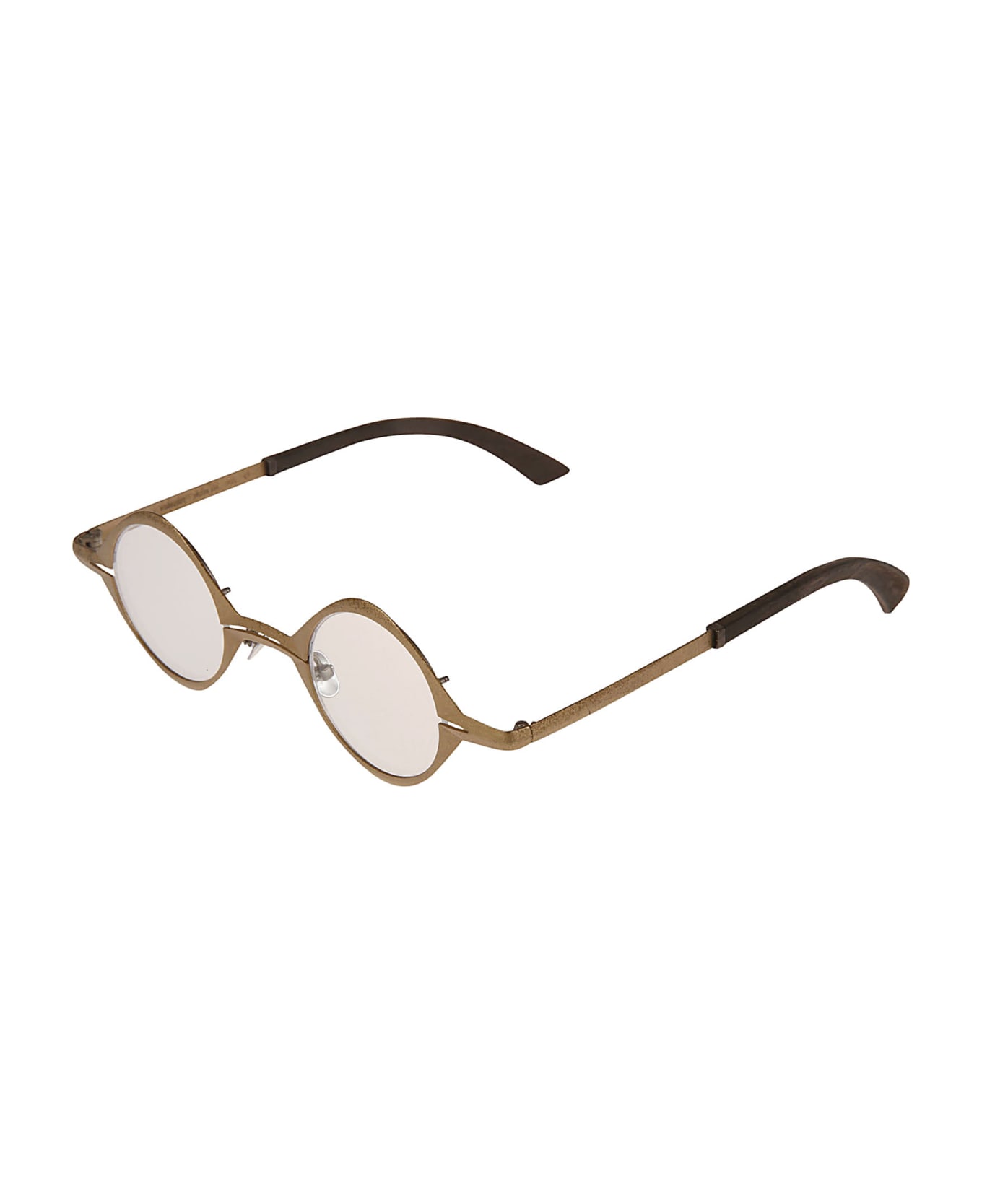 RIGARDS Leather Detail Round Glasses - Gold アイウェア