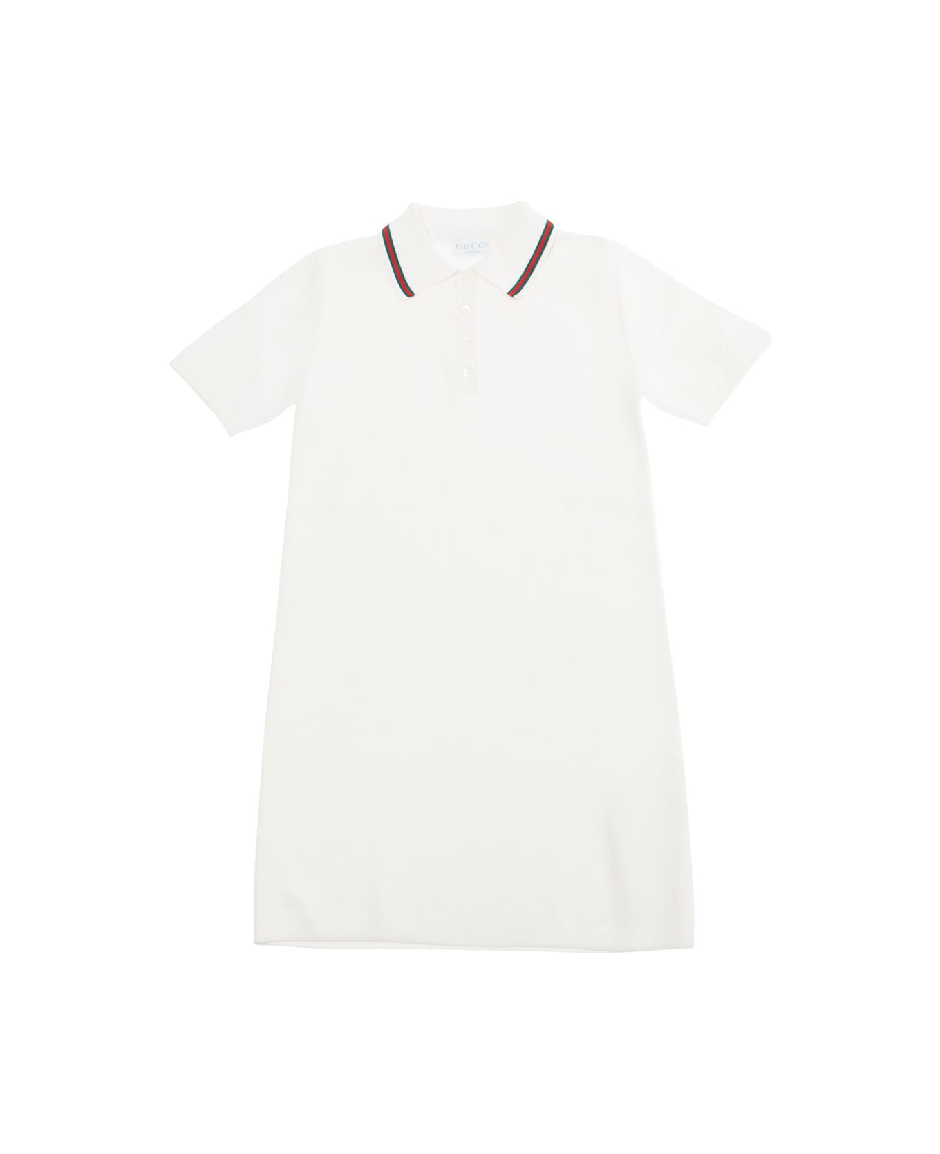 Gucci White Dress With Polo Shirt Style Collar With Web Detail And Embroidery In Cotton Girl - White