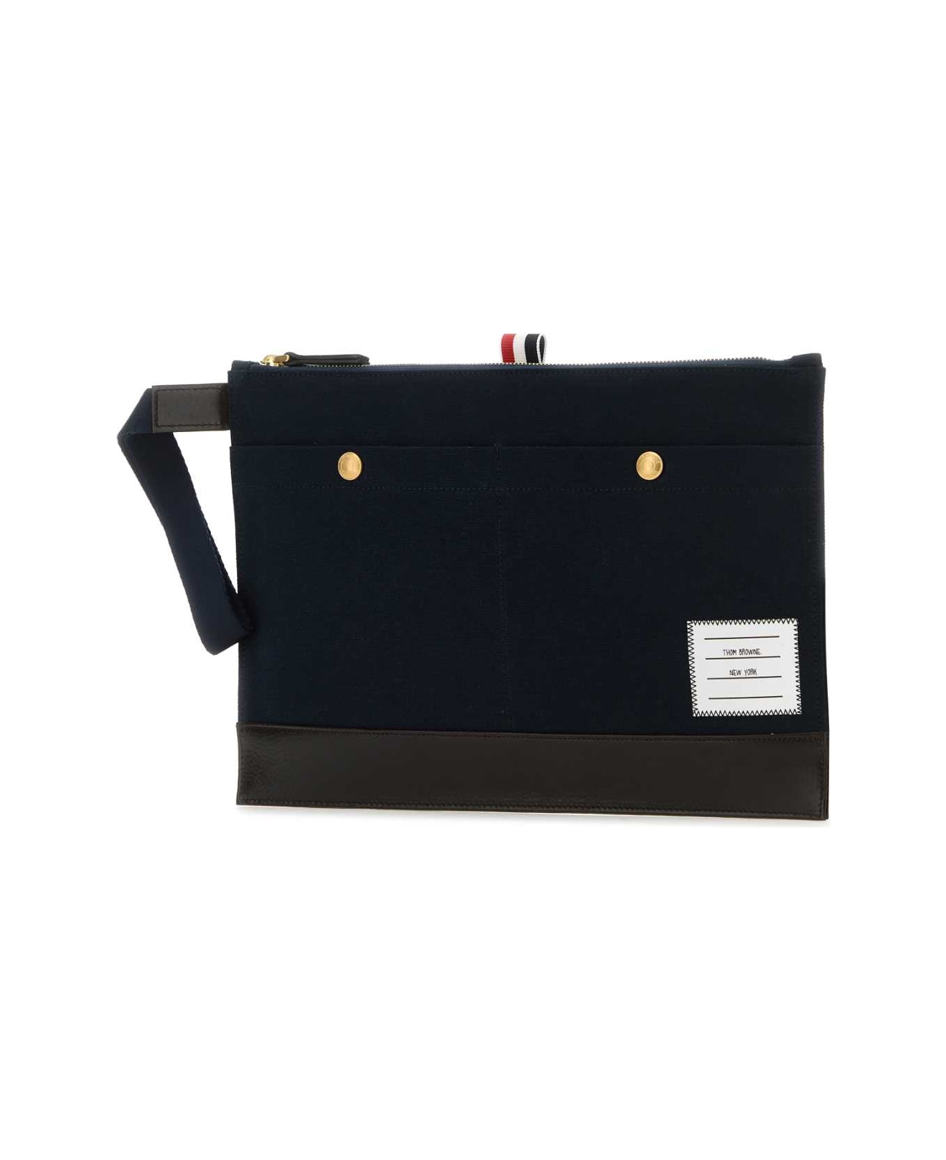 Thom Browne Navy Blue Canvas Pouch - NAVY