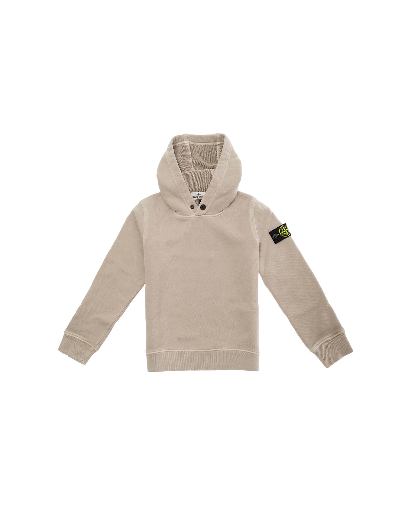 Stone Island Junior Grey Hoodie With Logo Patch In Cotton Boy - Grey ニットウェア＆スウェットシャツ