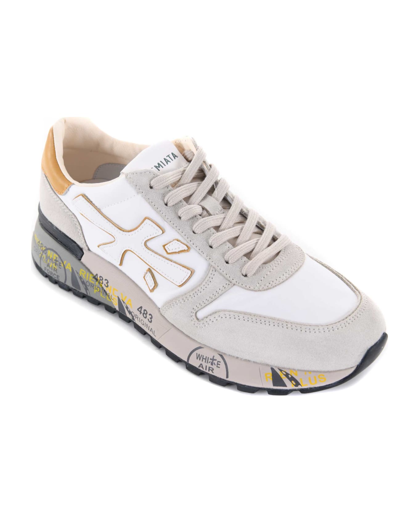 Premiata Sneakers In Suede And Nylon Canvas - Ghiaccio/bianco