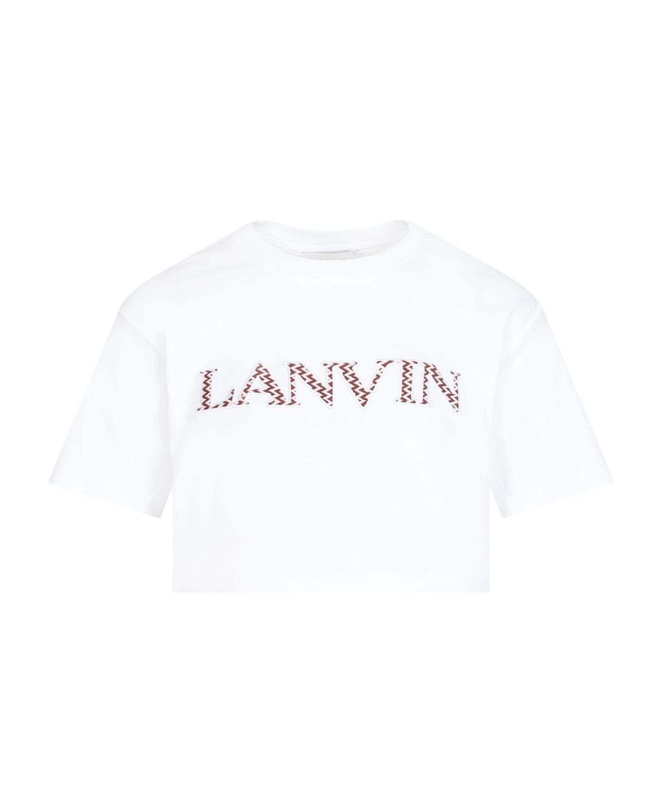 Lanvin Logo Embroidered Cropped T-shirt - Optic White
