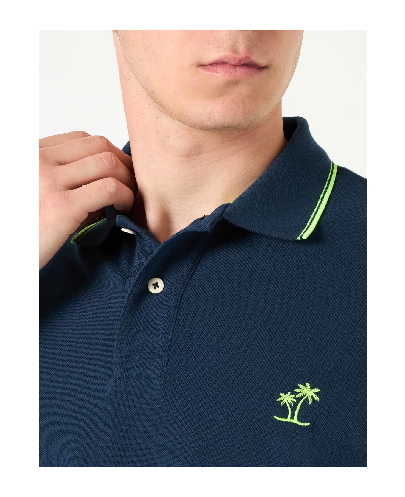 MC2 Saint Barth Blue Piquet Polo With St. Barth Logo And Contrasts - BLUE