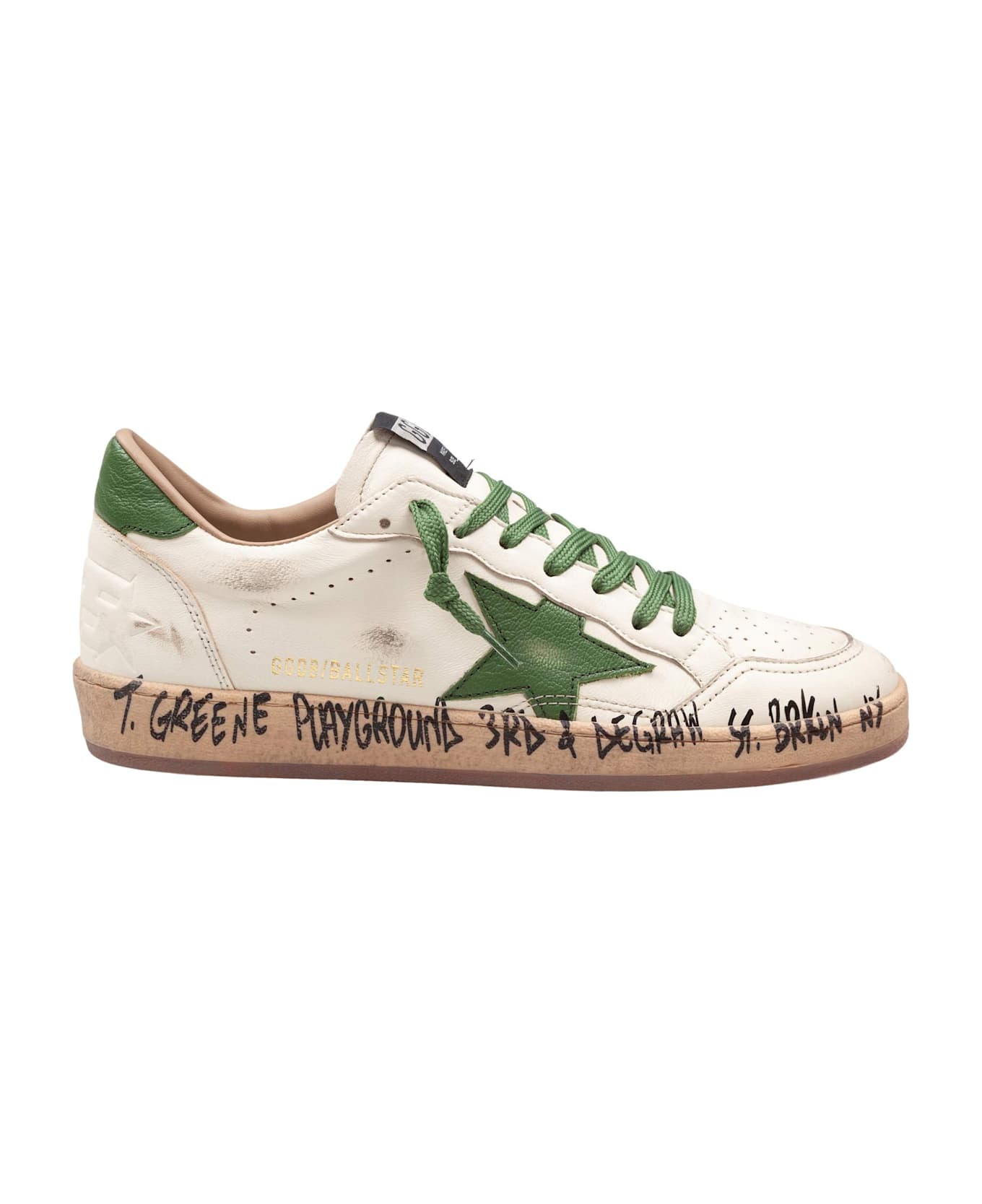 Golden Goose Ballstar Leather Sneakers White And Green - White/Green