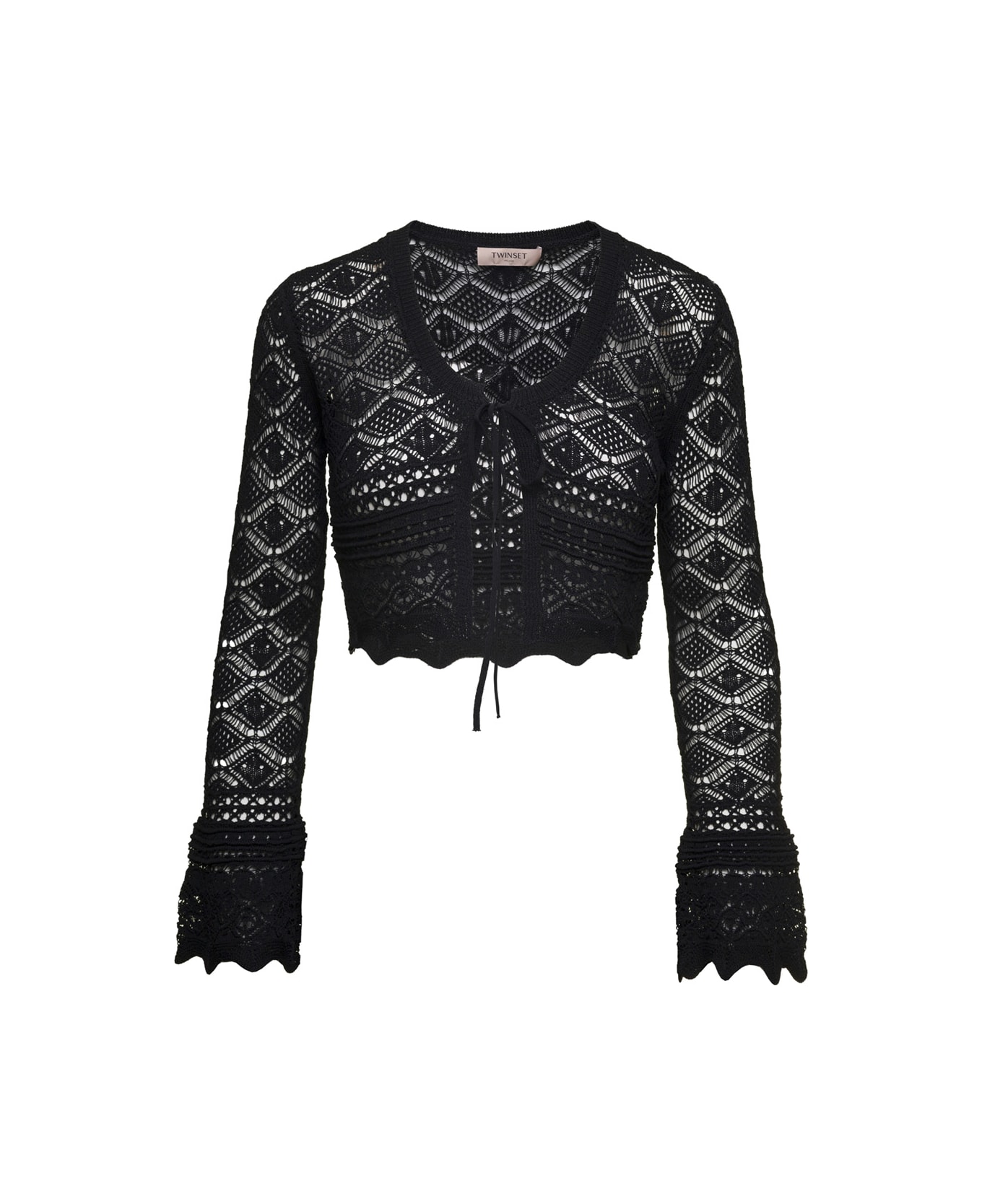 TwinSet Black Sweater With Open Knit Work In Viscose Blend Woman - Black