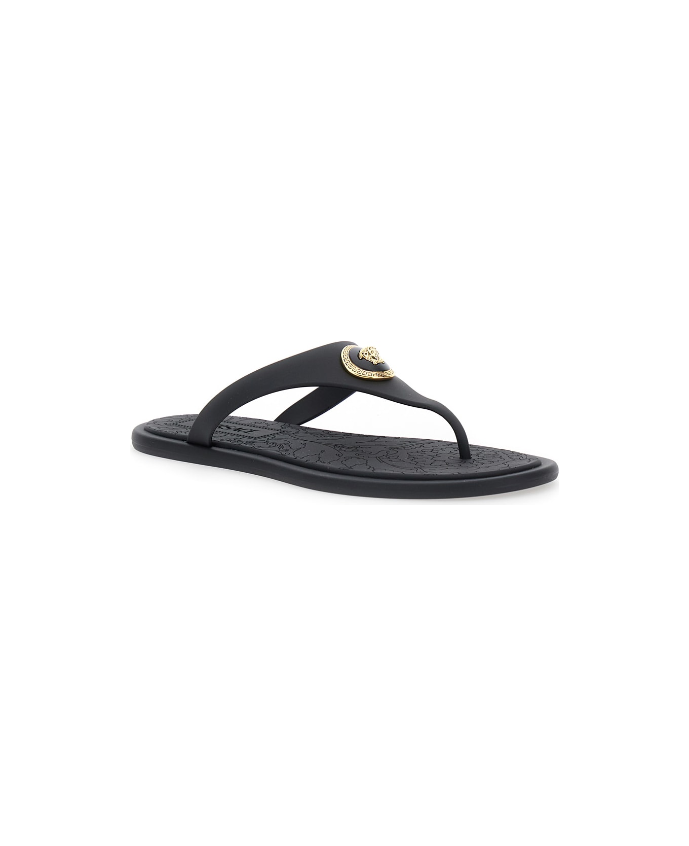 Versace Black Slides With Medusa Detail In Rubber Woman - Black