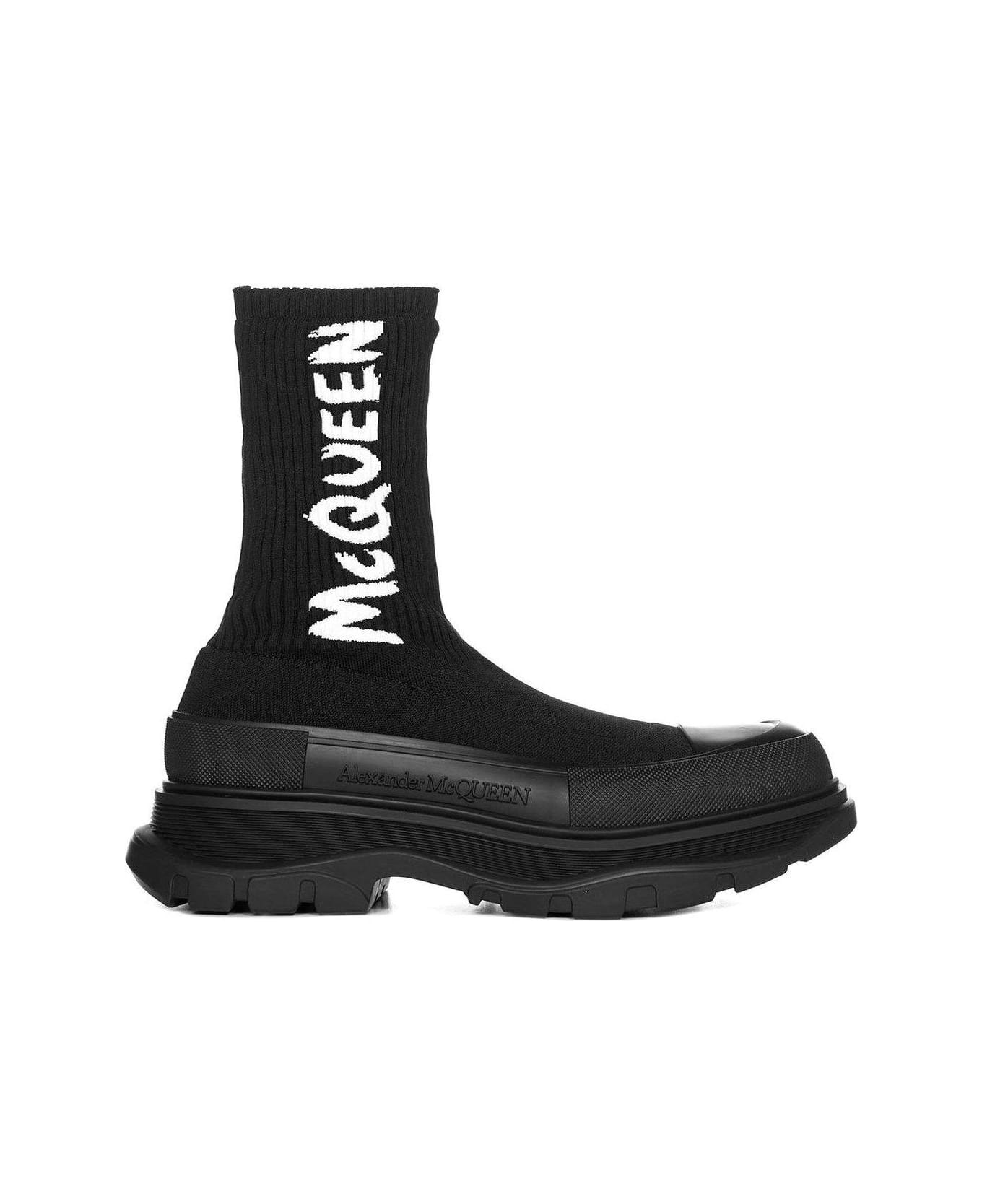 Alexander McQueen Tread Slick Logo Intarsia Boots - Black ブーツ