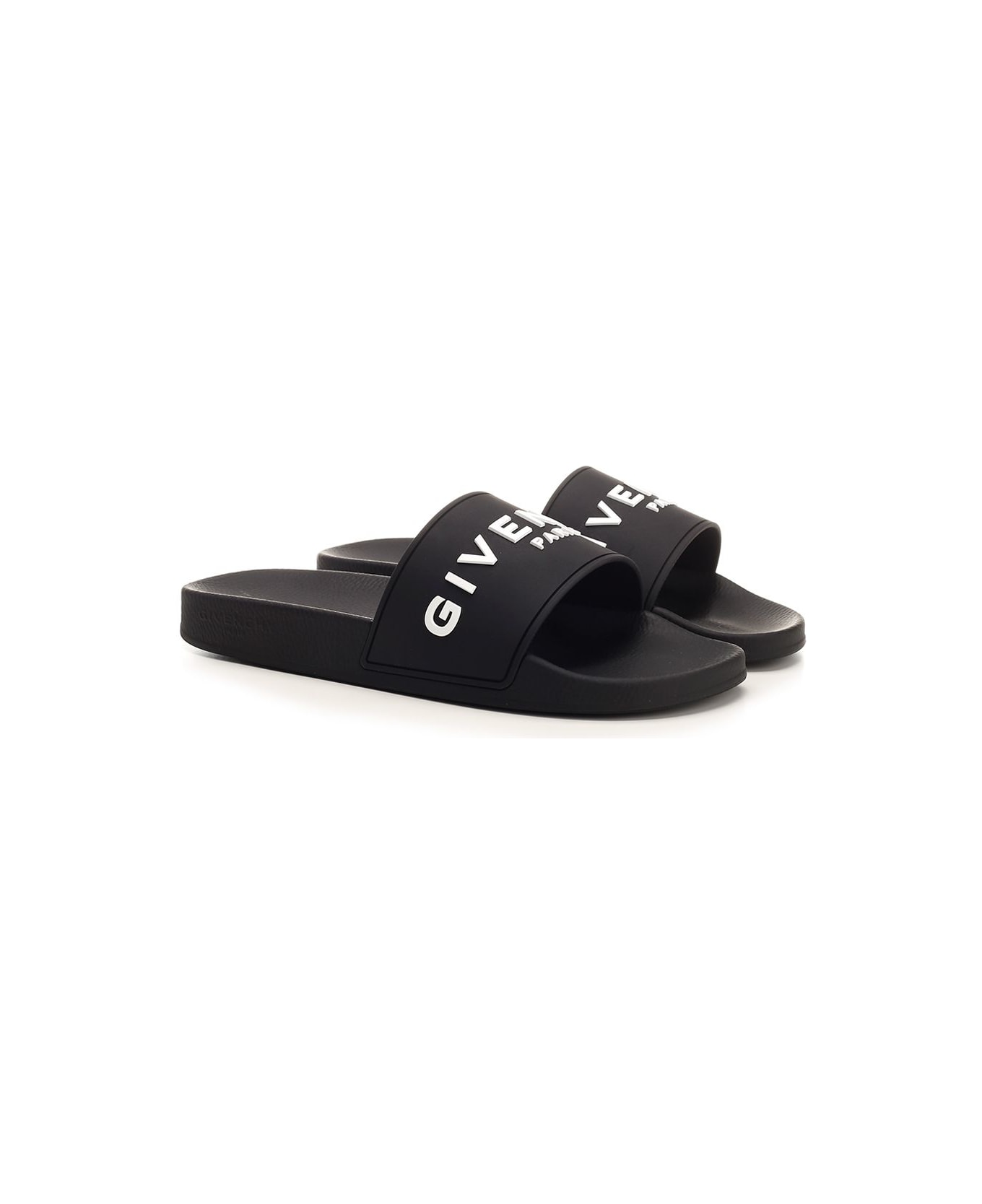 Givenchy Black Slides With Logo - BLACK