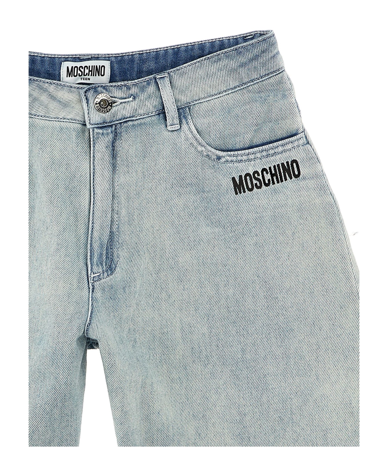 Moschino Logo Print Denim Shorts - Light Blue ボトムス
