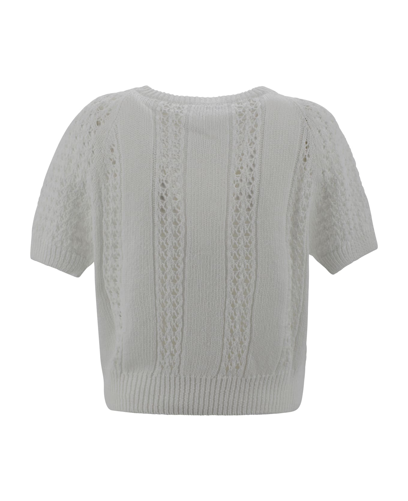 D.Exterior Round-neck Woven Top - White