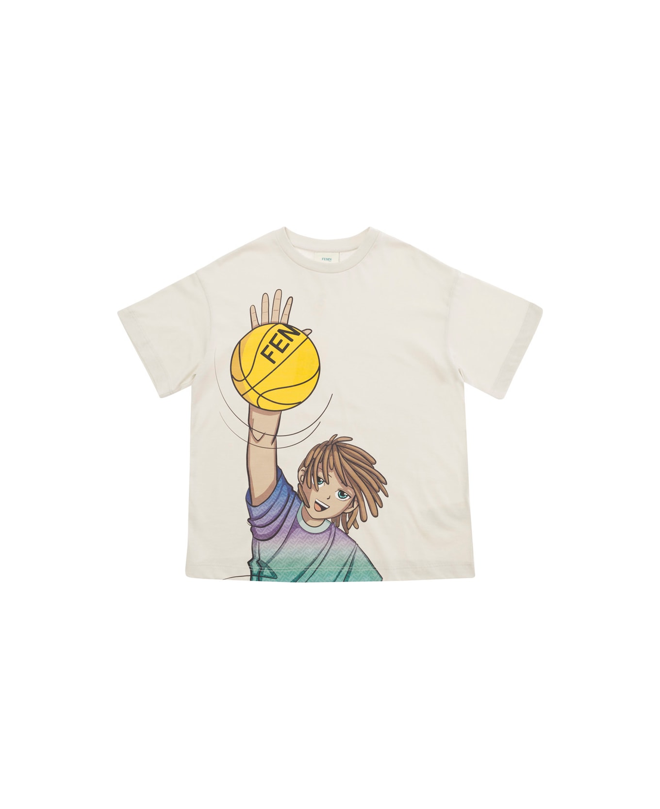 Fendi Dry Clay Coloured T-shirt With Volleyball Print In Cotton Boy - Grey