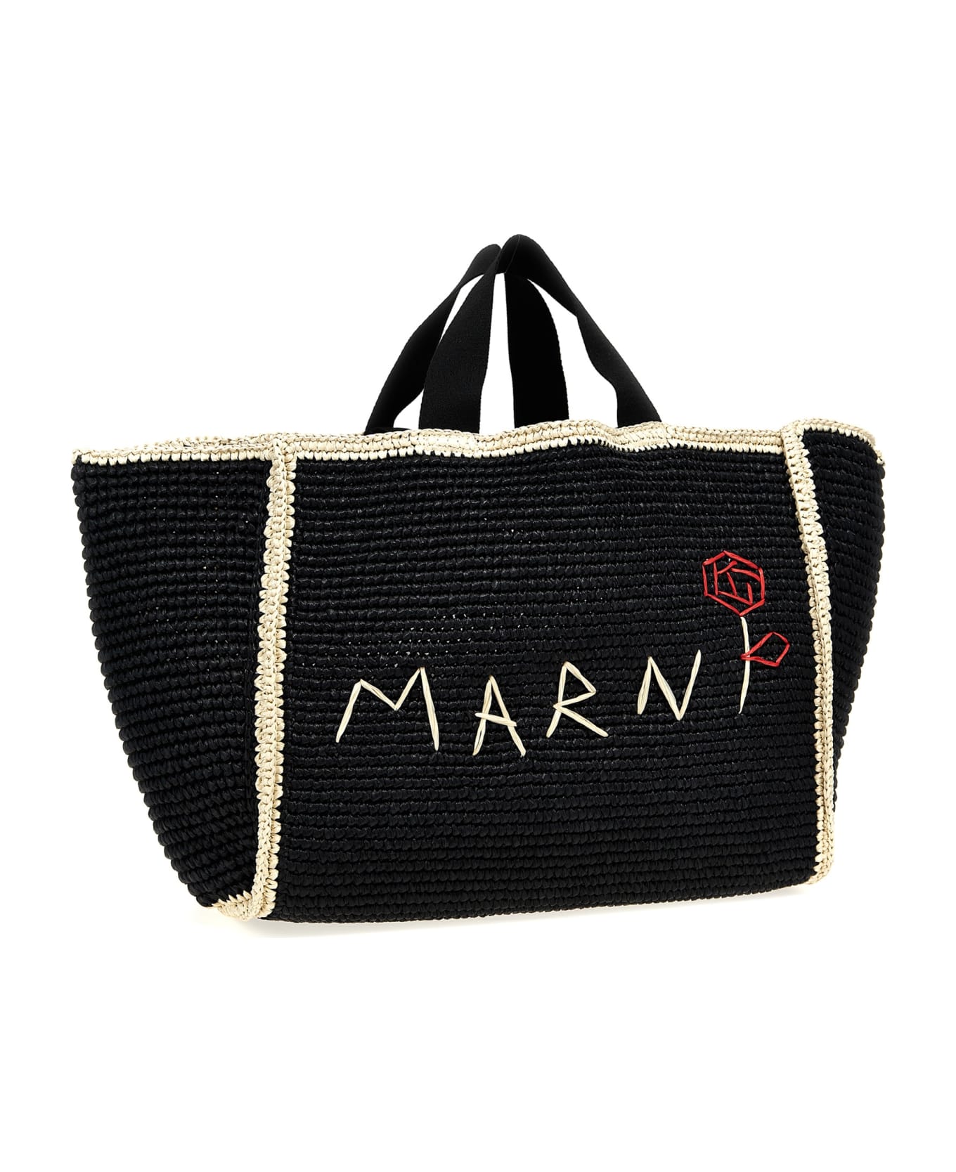 Marni Macramé Shopping Bag - Black/ivory/black トートバッグ