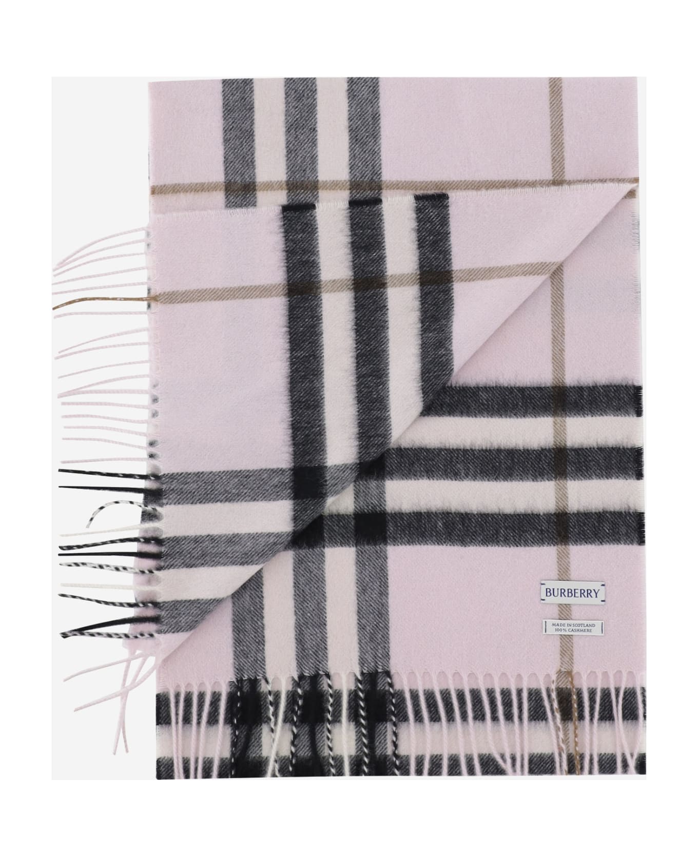 Burberry Cashmere Scarf With Check Pattern - Pale Candy Pink