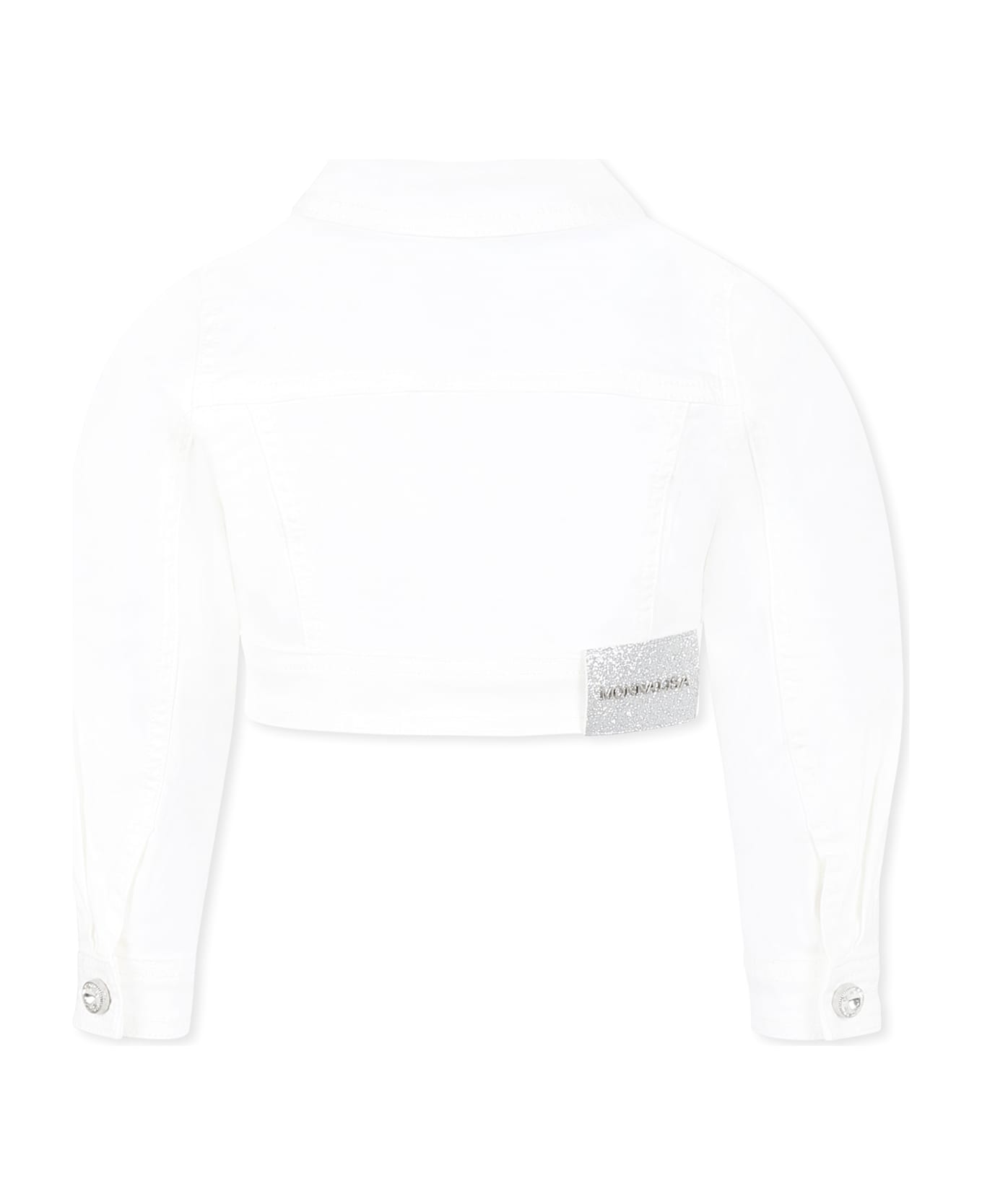 Monnalisa White Cropped Denim Jacket For Girl - White