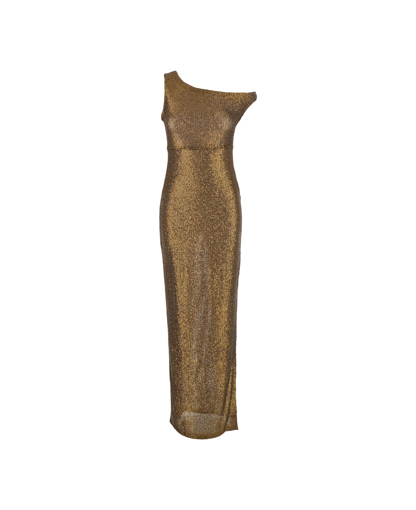 Norma Kamali Metallic One-shoulder Long Dress With Sequin Decorations In Tech Fabric Woman - Metallic
