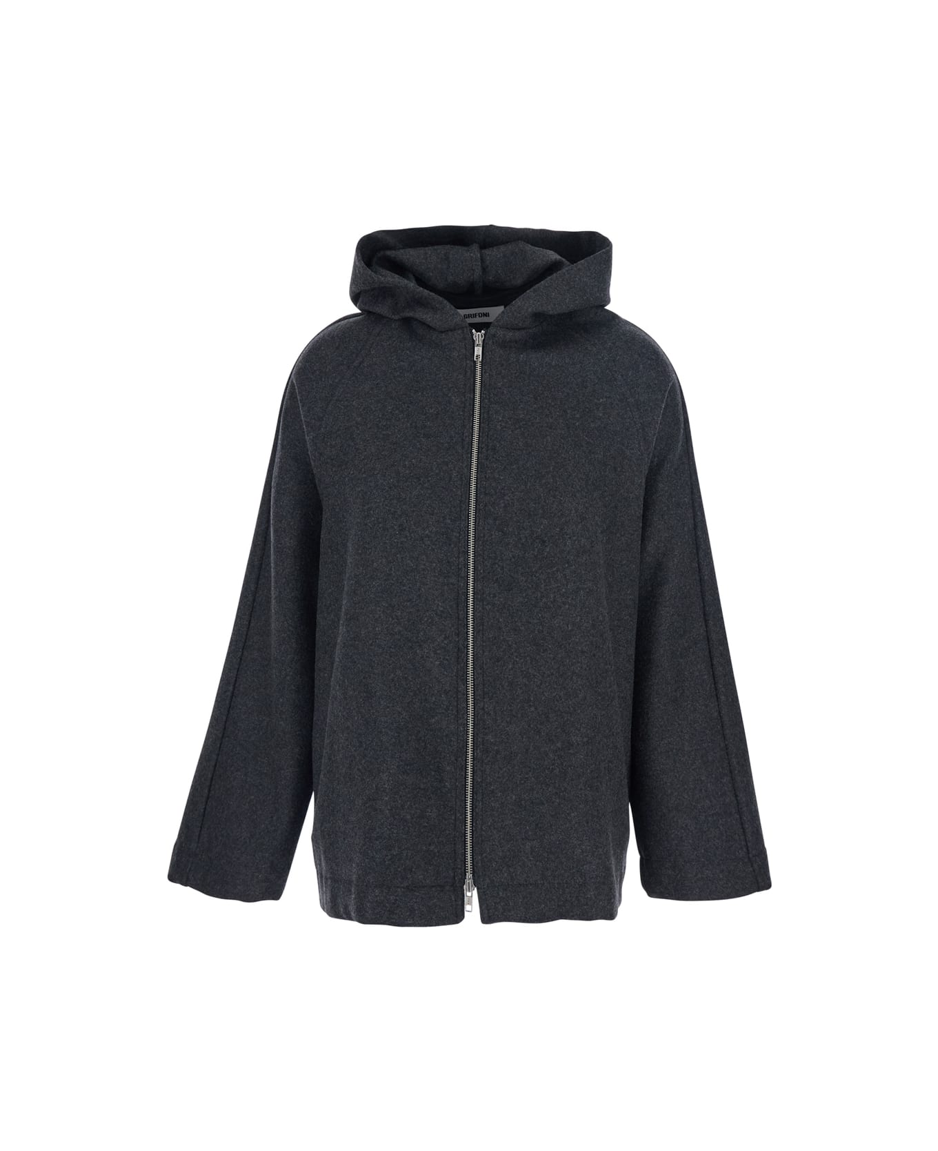 Mauro Grifoni Grey Jacket With Fixed Hood And Zip-up Fastening In Wool Blend Woman - Grey