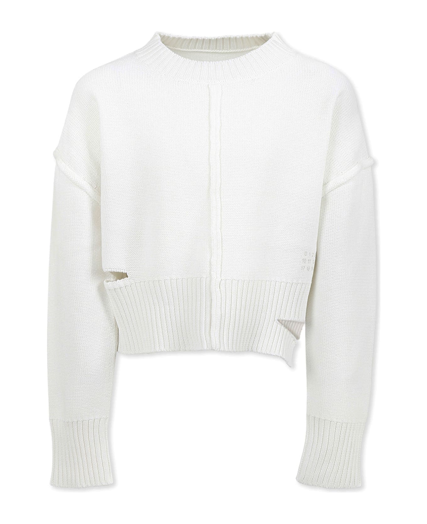 MM6 Maison Margiela White Cropped Sweater For Girl With Logo - White