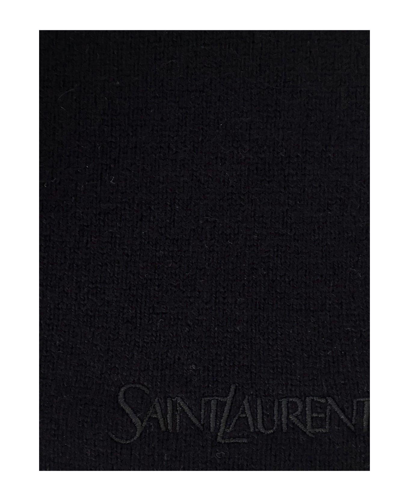 Saint Laurent Logo Embroidered Beanie - Black