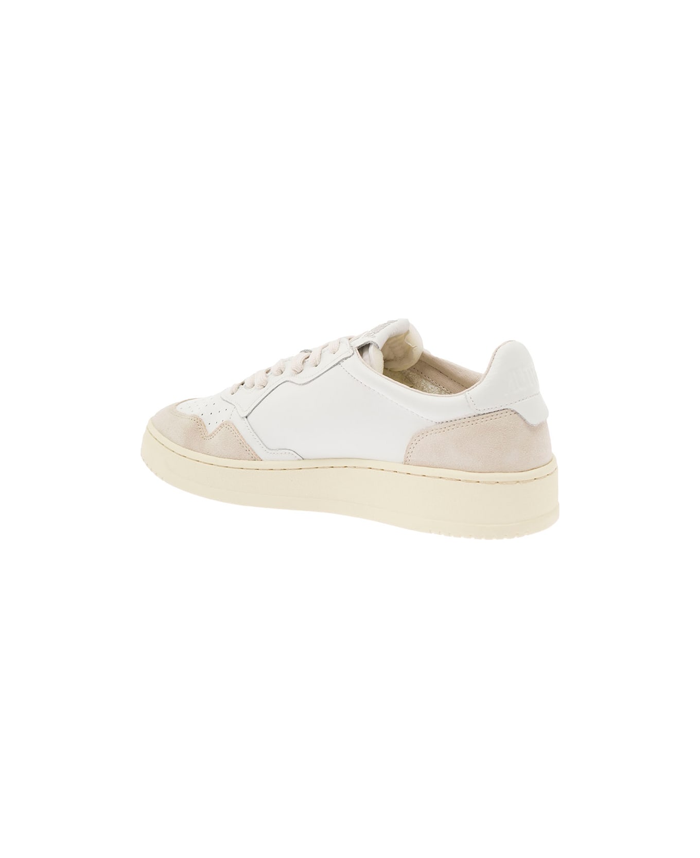 Autry 'medalist' White Low Top Sneakers With Beige Suede Details In Leather Man - White