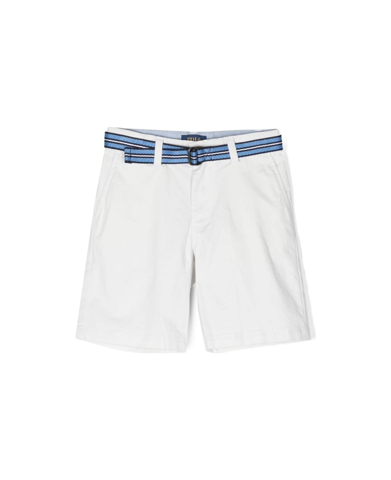 Polo Ralph Lauren White Bermuda Pants With Belt And Rear Pony Embroidery In Cotton Stretch Boy - White