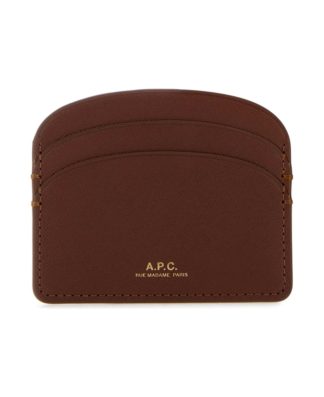 A.P.C. Brown Leather Demi-lune Card Holder - NOISETTE