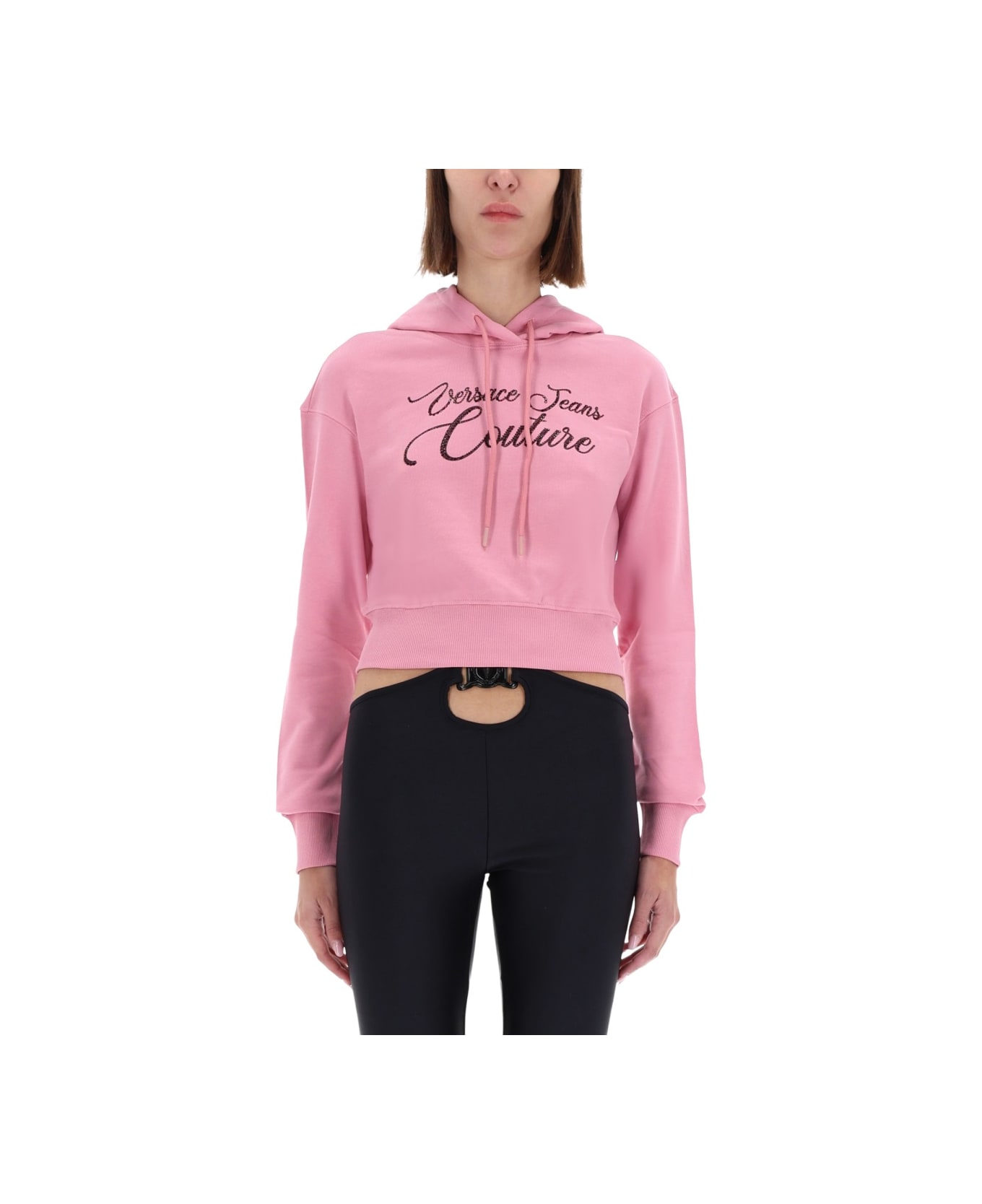 Versace Jeans Couture Cropped Sweatshirt With Logo - PINK