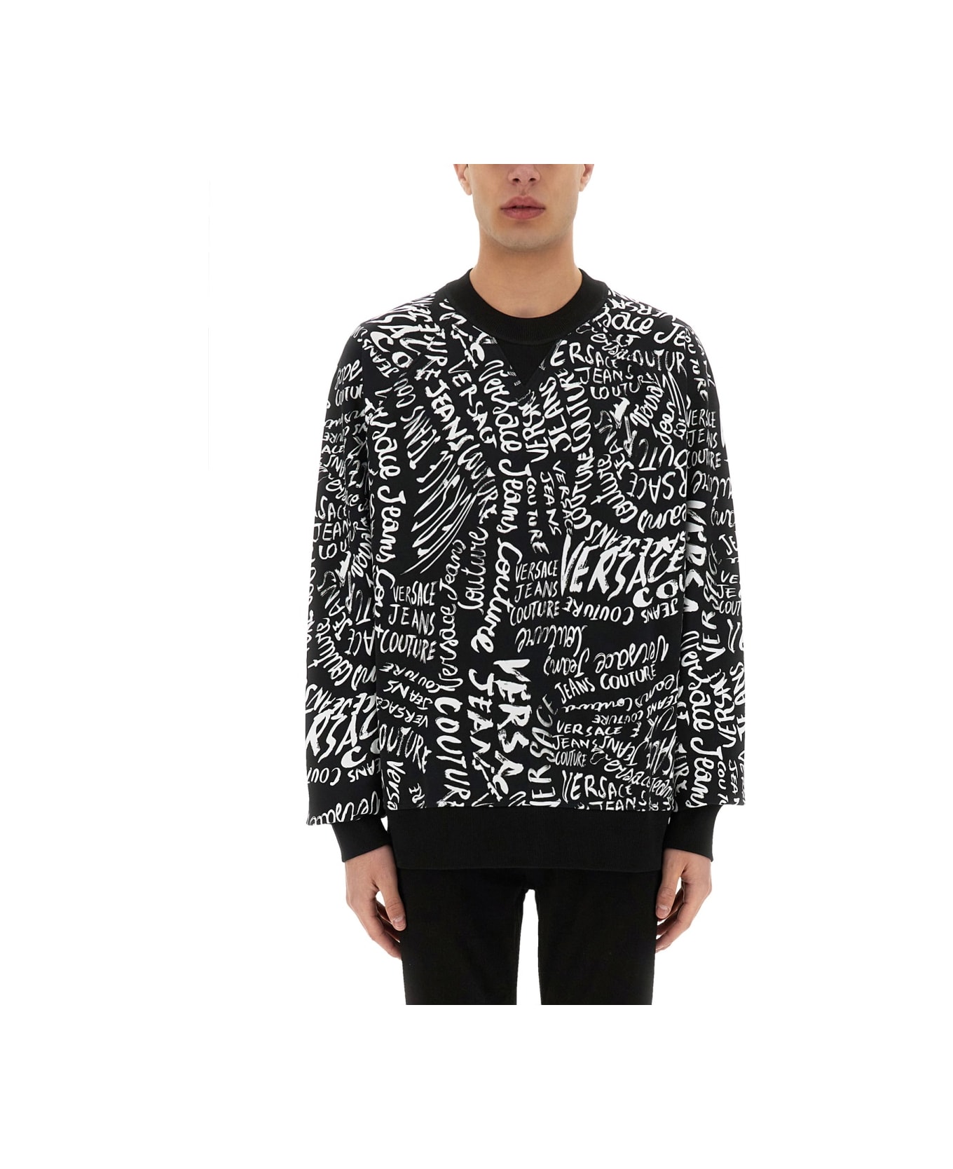Versace Jeans Couture Sweatshirt With Logomania Print - BLACK