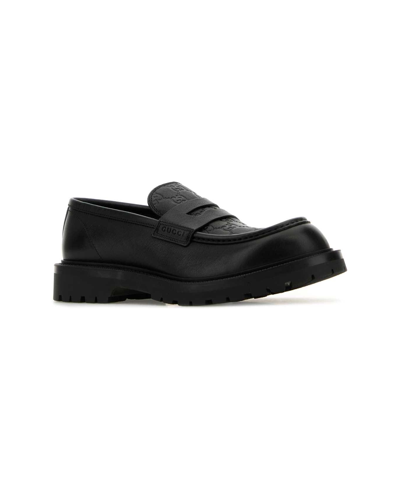 Gucci Black Leather Loafers - BLACKBLAGREENRED