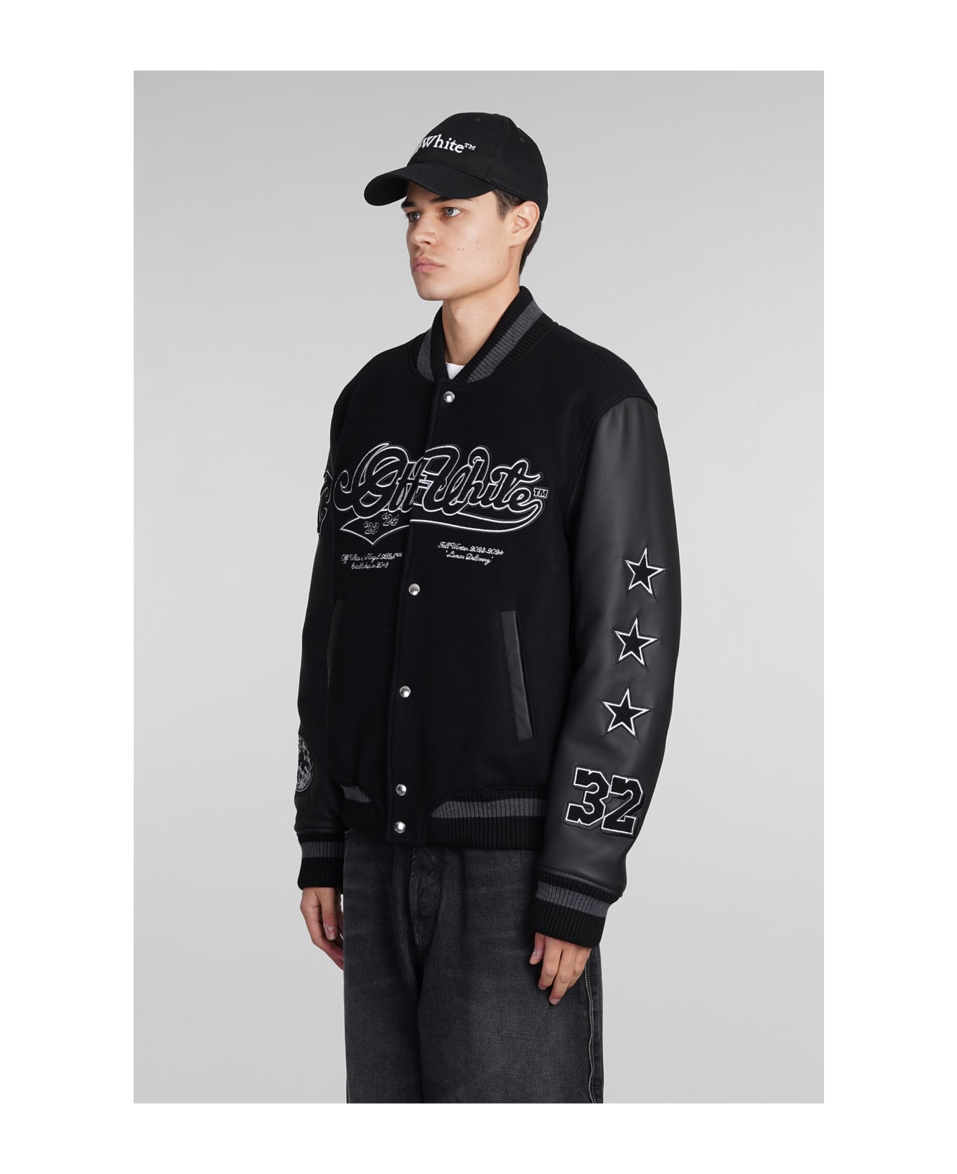 Off-White Black Moon Bomber Jacket With Embroidery - Black