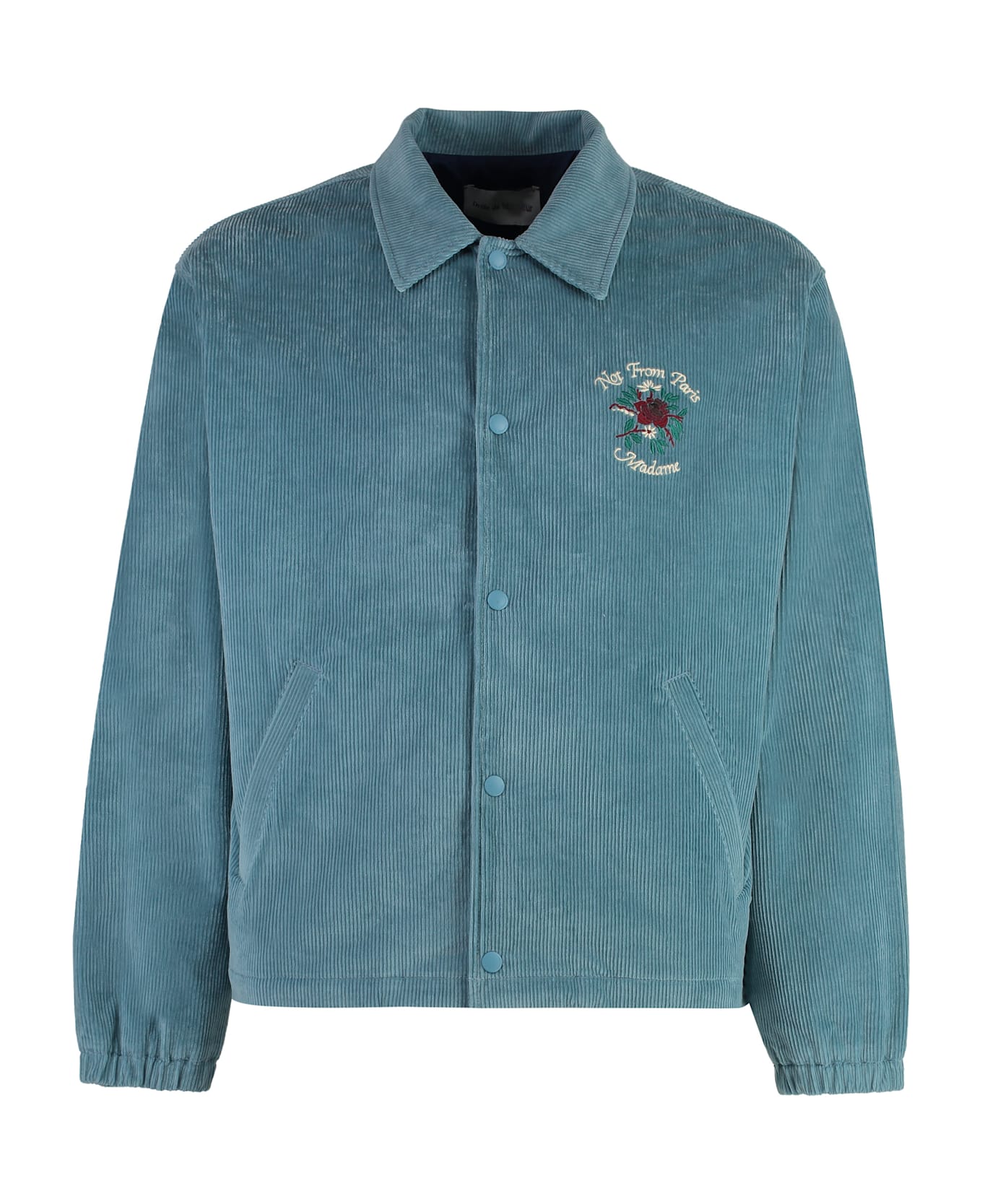 Drôle de Monsieur Slogan Fleurs Corduroy Velvet Jacket - Blue