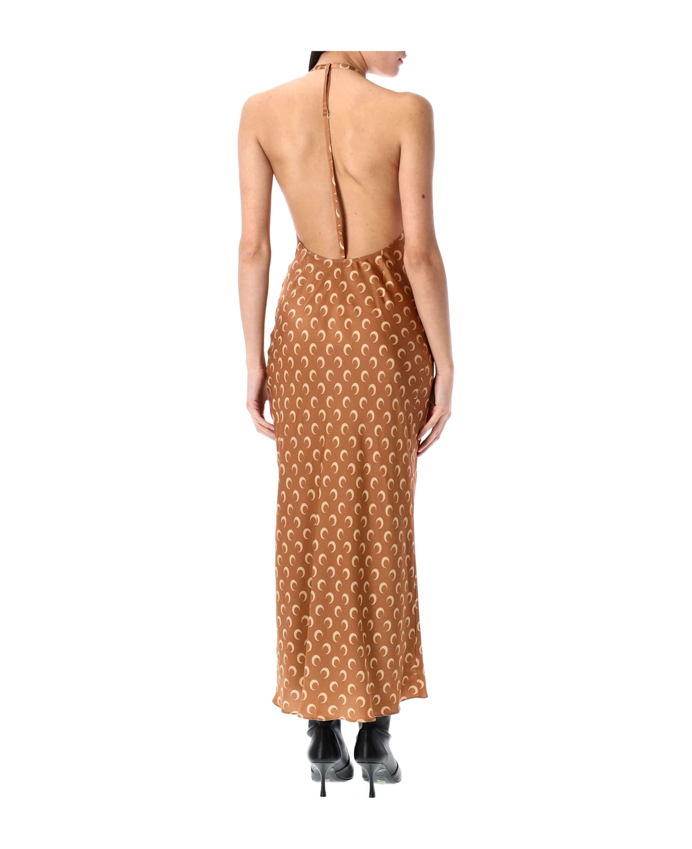 Marine Serre Moon Satin Long Slip Dress - DARK CAMEL