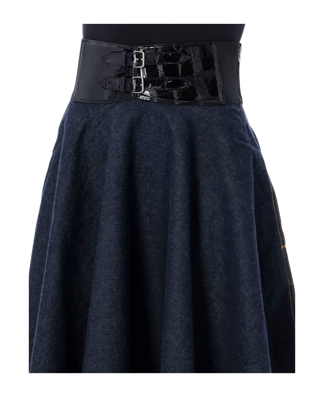 Alaia Belted Midi Skirt - BLUE ワンピース＆ドレス