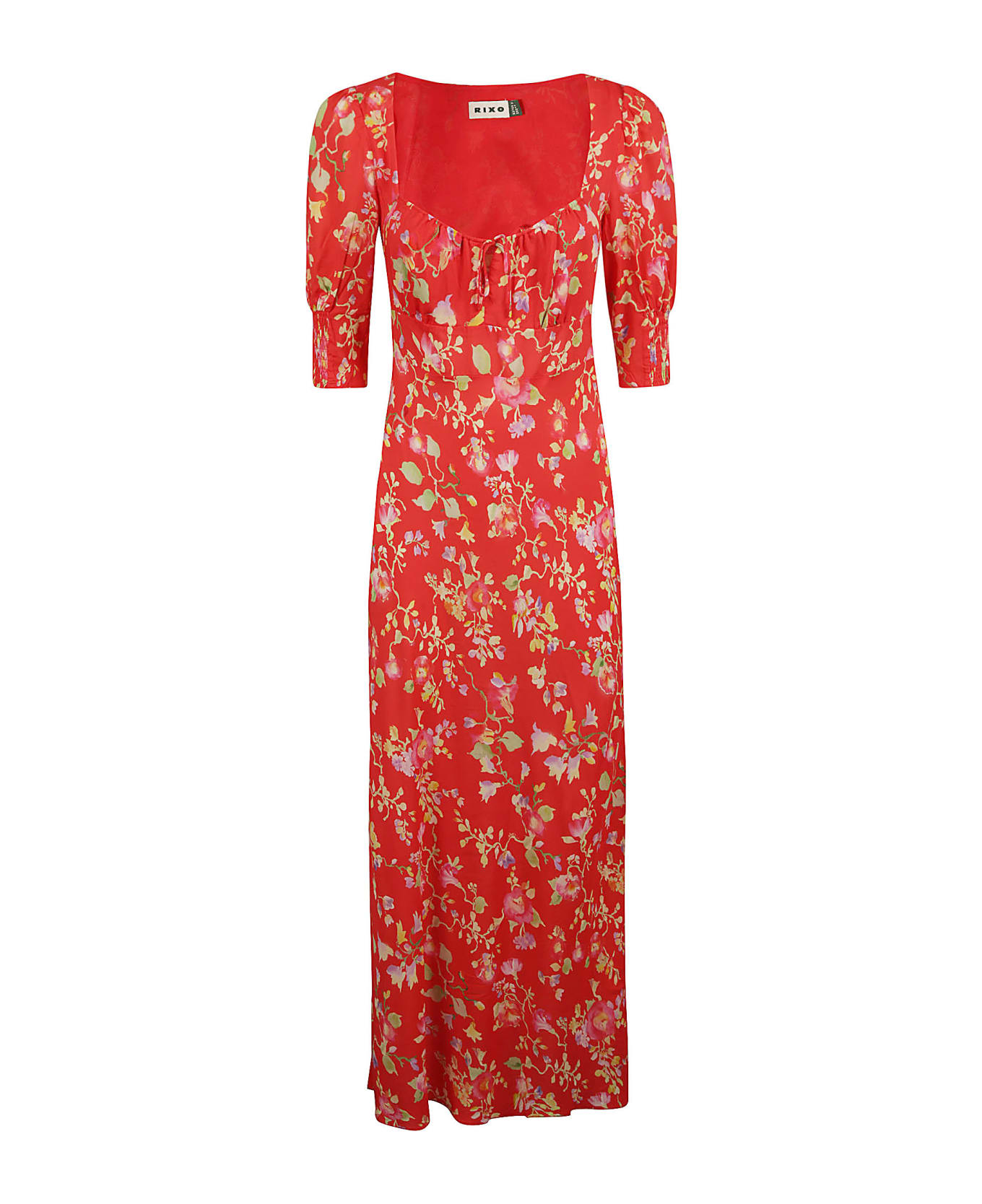 RIXO V-neck Waterblossom Print Dress - Waterblossom Red