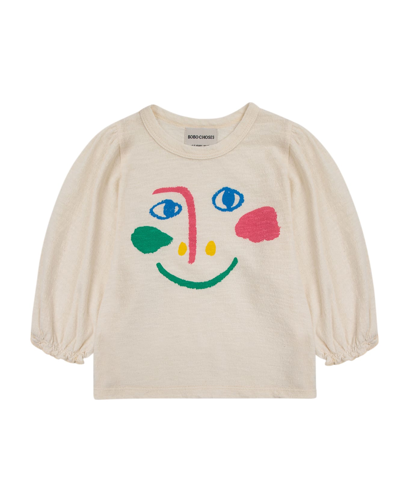 Bobo Choses Ivory T-shirt For Girl With Face Print - Ivory Tシャツ＆ポロシャツ