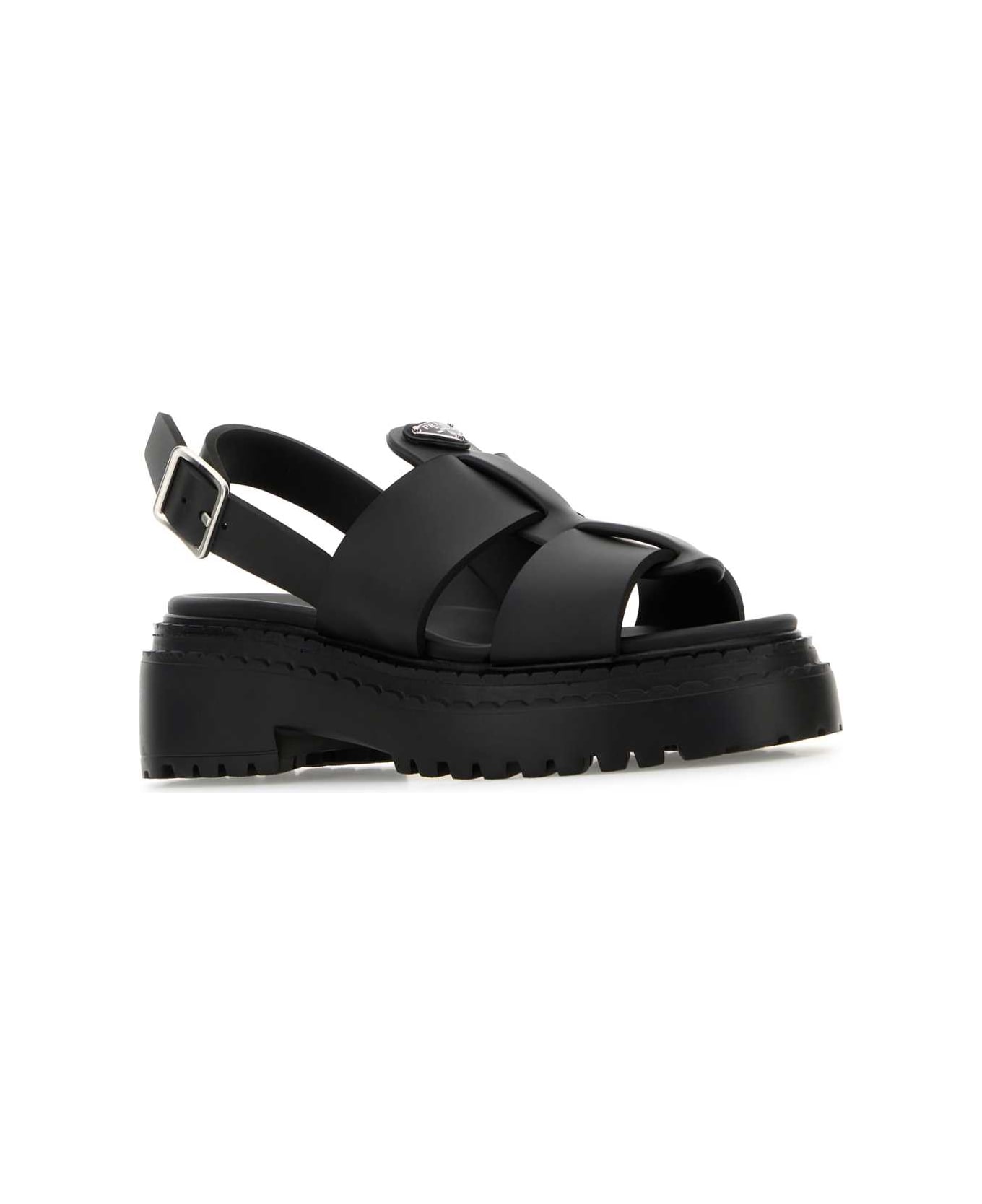 Prada Black Leather Sandals - NERO