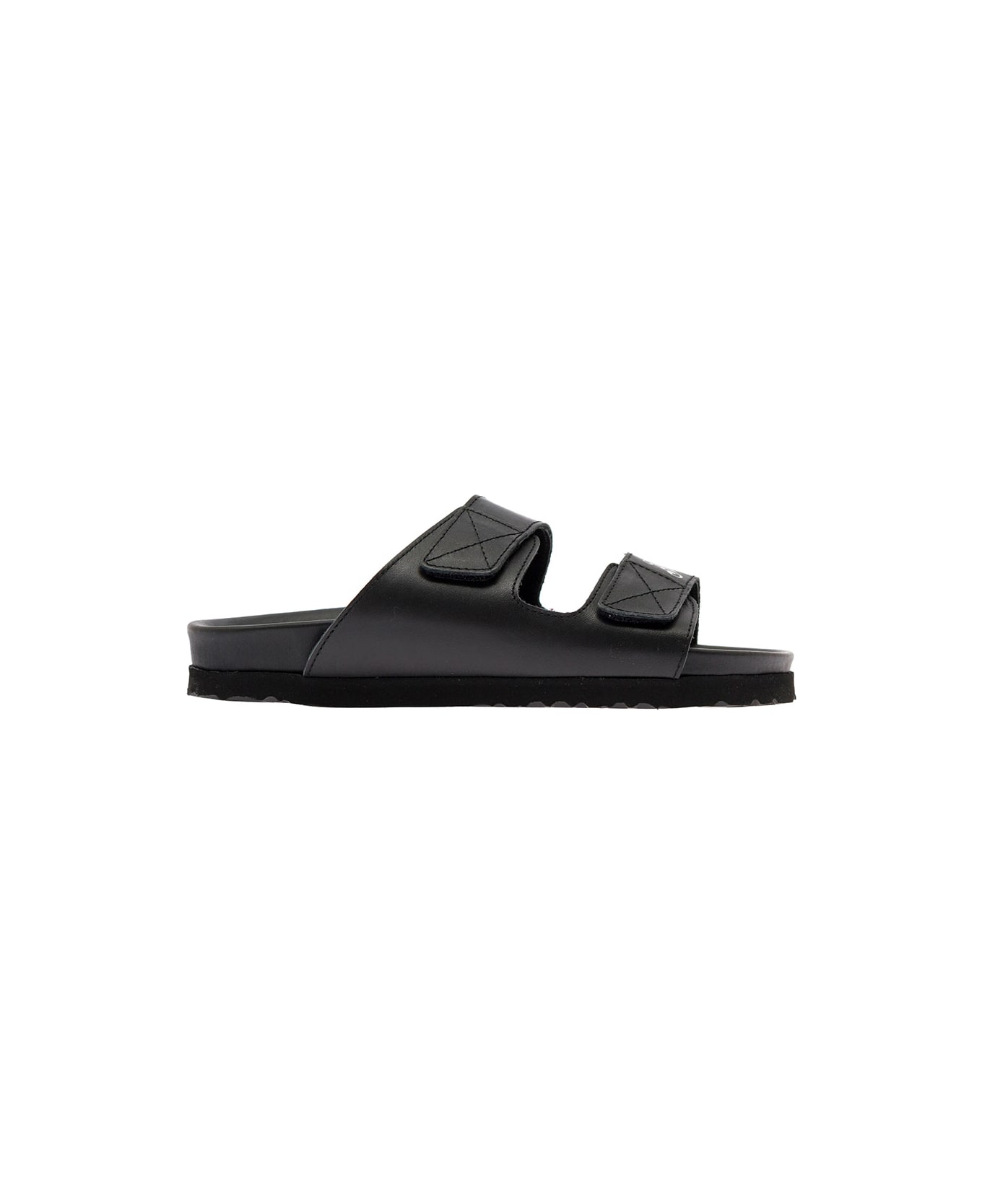 Palm Angels Slides With Logo And Touch Strap In Black Leather Woman - Black サンダル