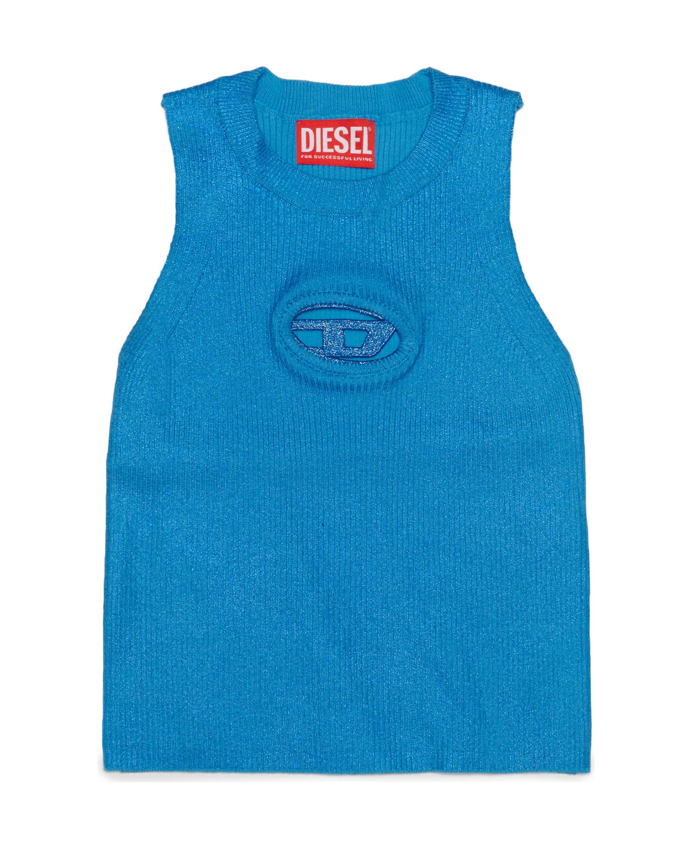 Diesel Konerva Knitwear Diesel Metallic Cotton Vest With Oval D Logo - Blu