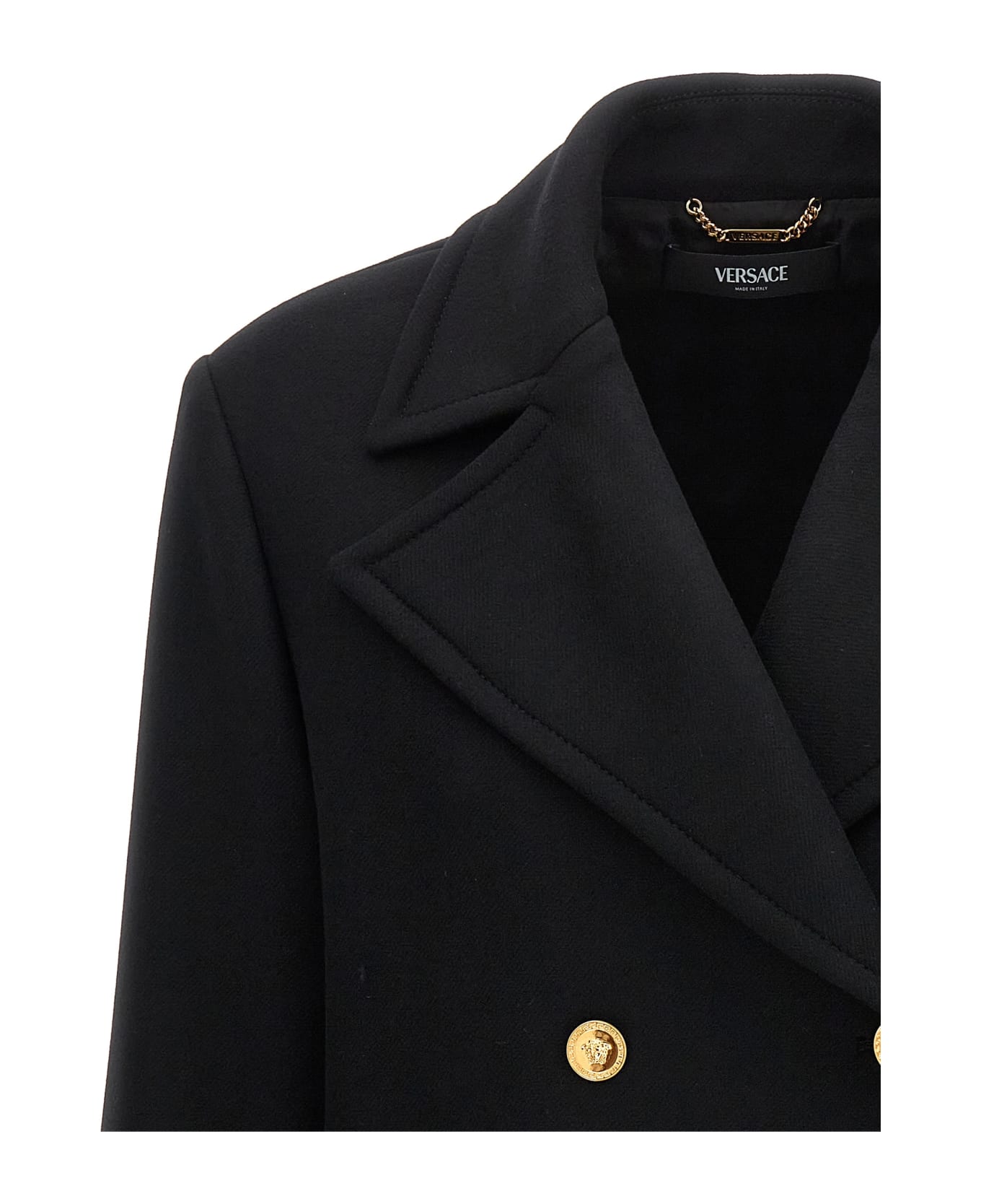 Versace Double-breasted Wool Coat - Black