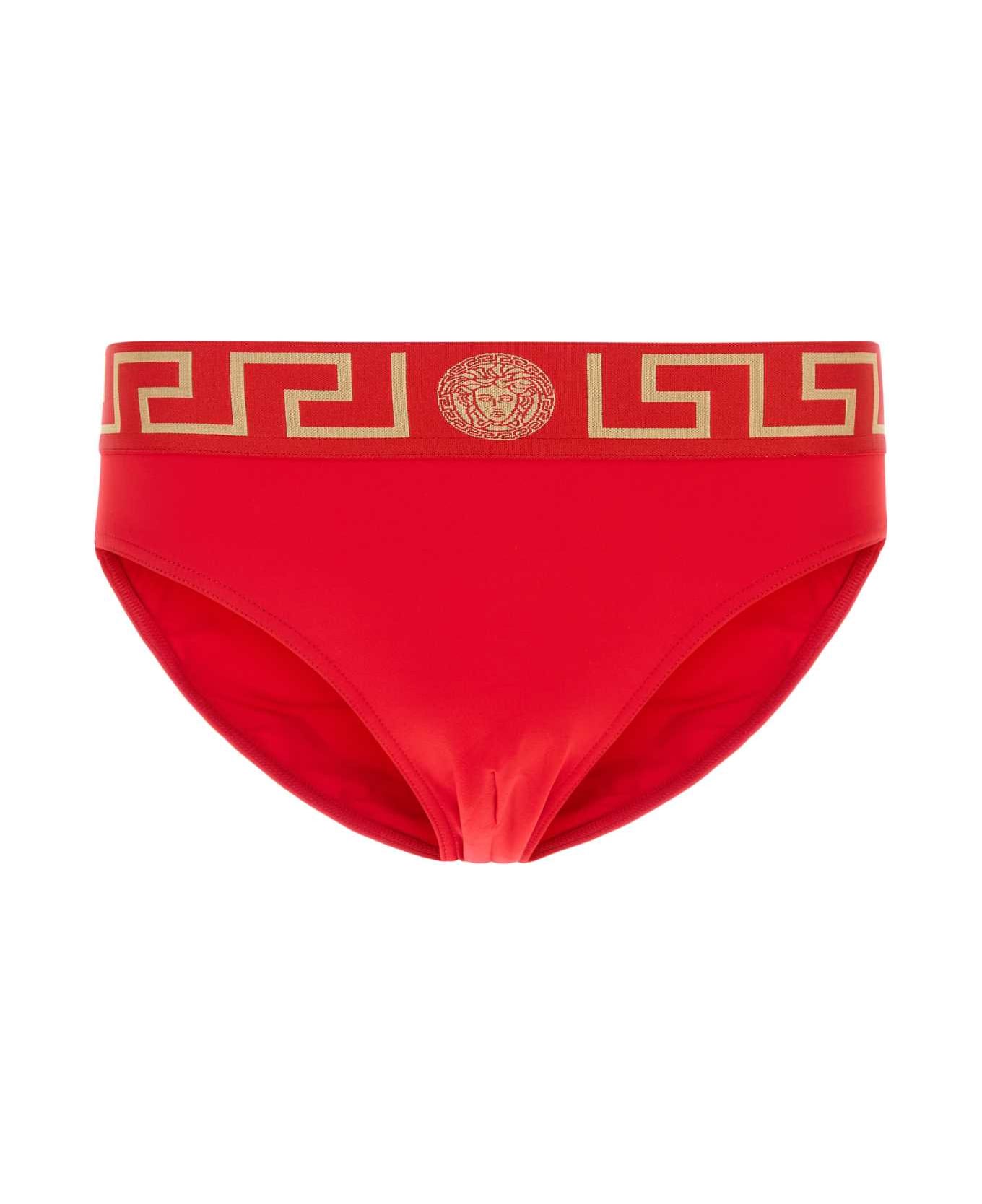 Versace Red Stretch Nylon Swimming Brief - REDGOLD