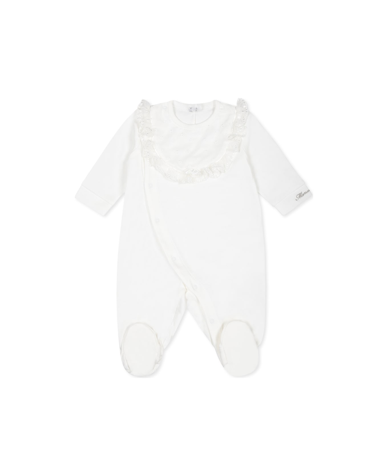 Monnalisa White Babygrow For Baby Girl With Logo - White
