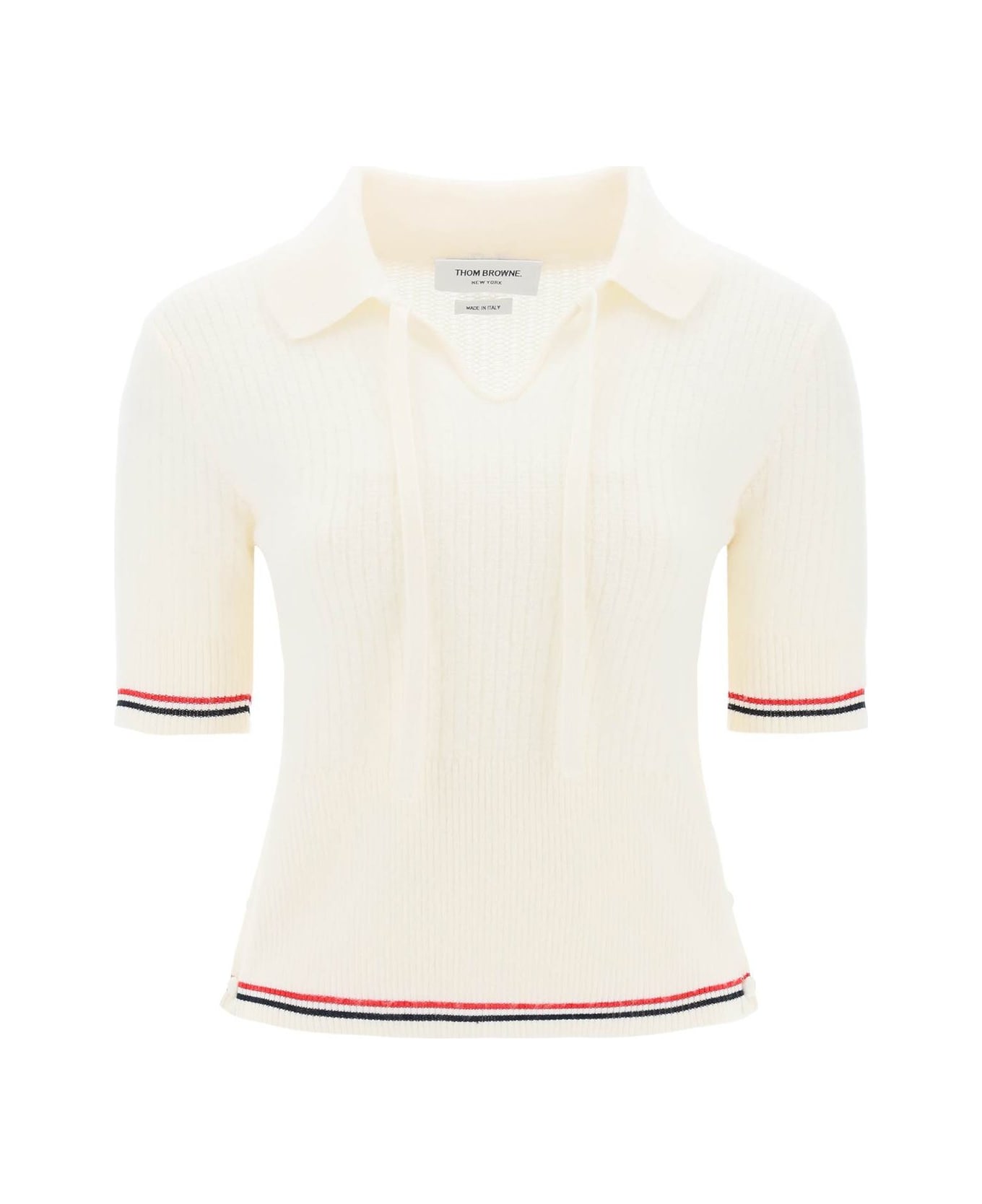 Thom Browne Rwb Striped Knitted Polo Shirt - white