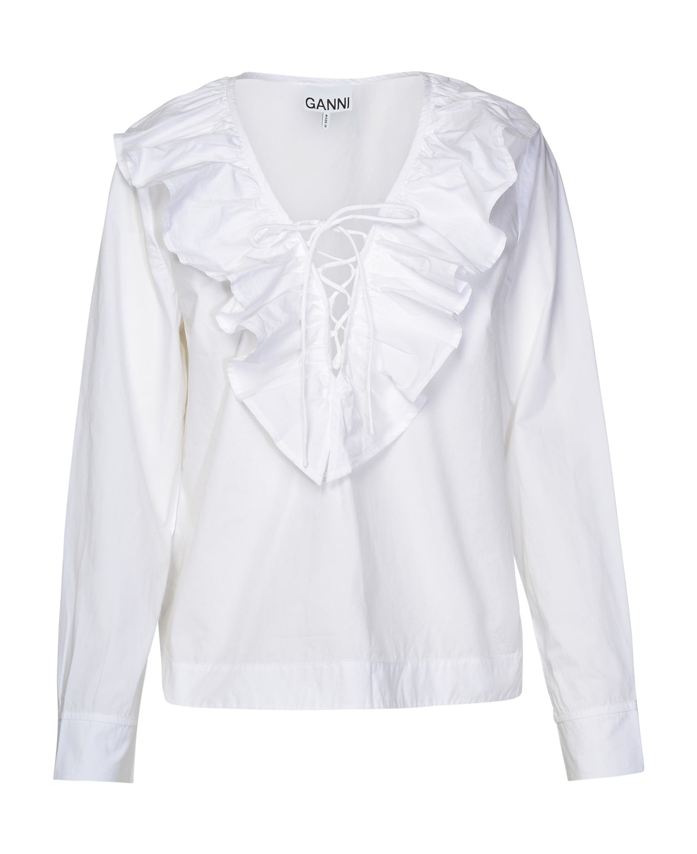 Ganni White Cotton Shirt - Bianco