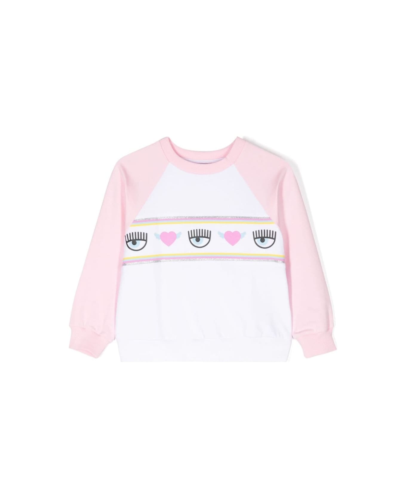 Chiara Ferragni Pink And White Sweatshirt With Branded Band In Cotton Blend Girl - White